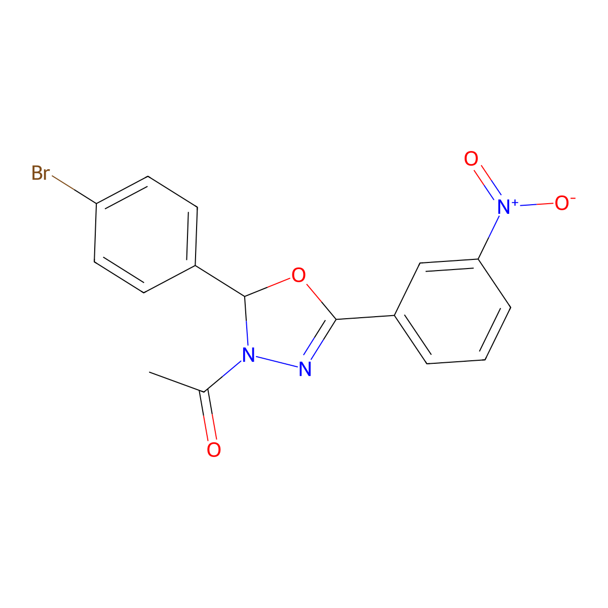 1-[2-(4-bromophenyl)-5-(3-nitrophenyl)-2H-1,3,4-oxadiazol-3-yl]ethanone molecular structure, CAS 302569-15-9