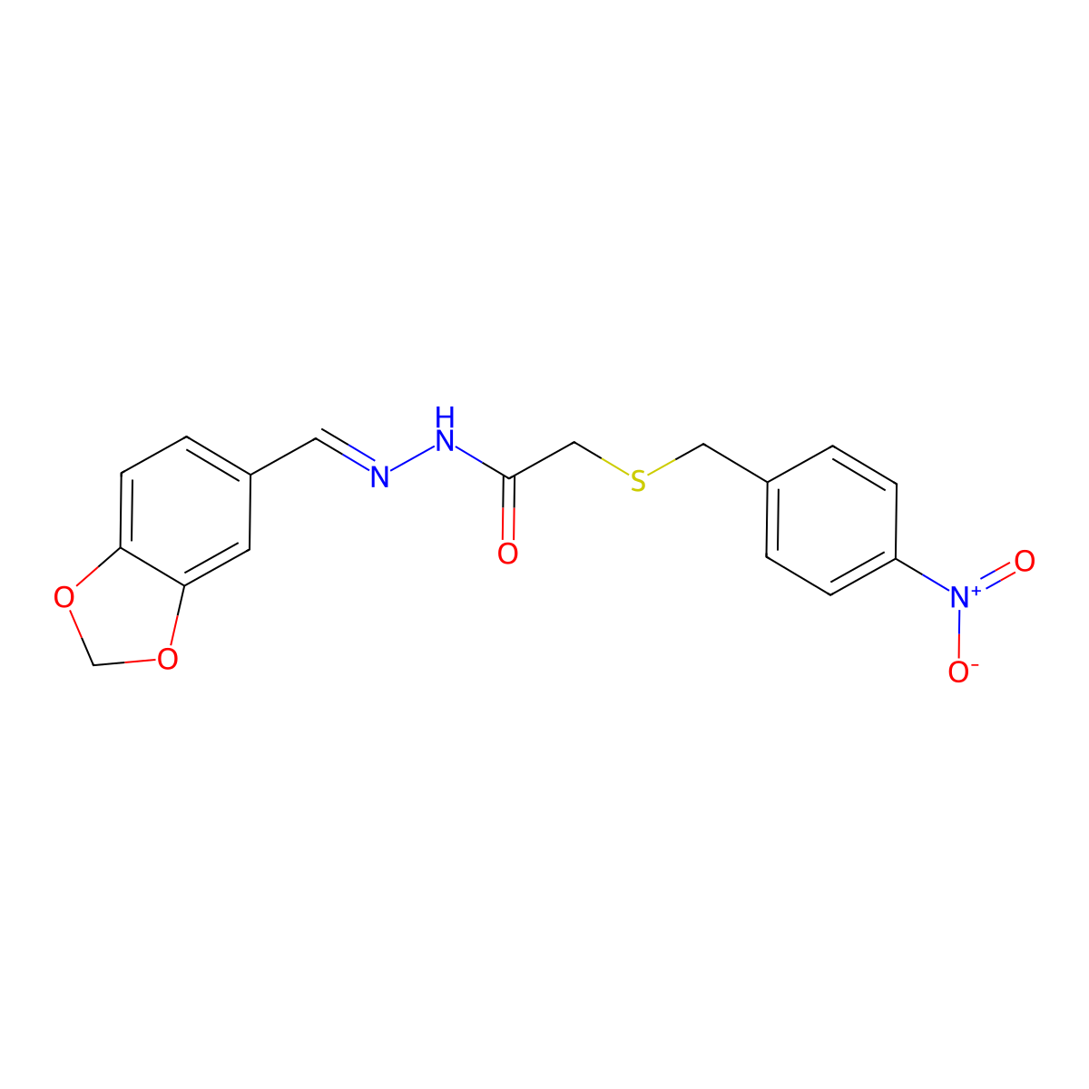 2-[[(4-Nitrophenyl)methyl]thio]acetic acid 2-(1,3-benzodioxol-5-ylmethylene)hydrazide molecular structure, CAS 302569-45-5