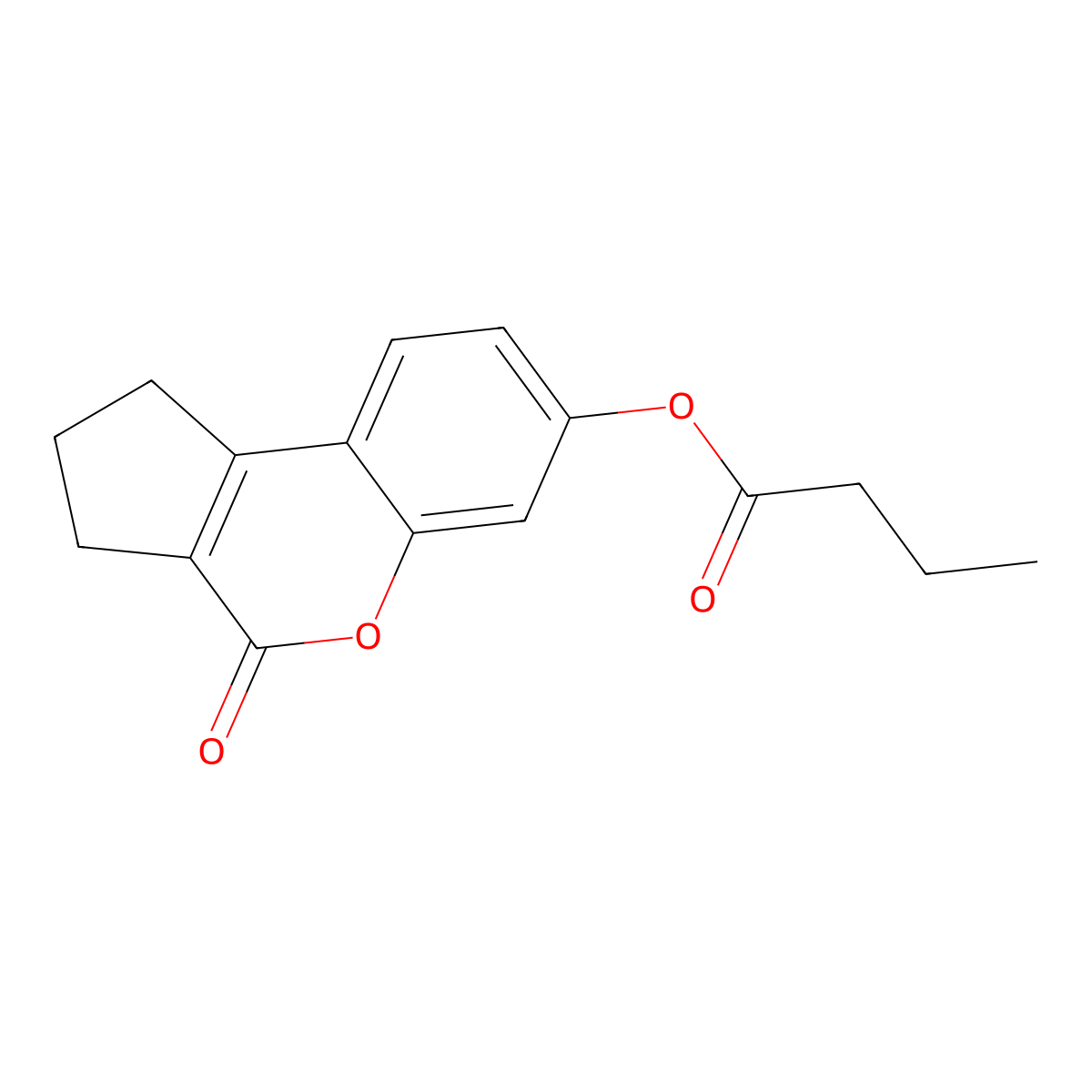 Butyric acid 4-oxo-1,2,3,4-tetrahydro-cyclopenta[c]chromen-7-yl ester molecular structure, CAS 302573-07-5