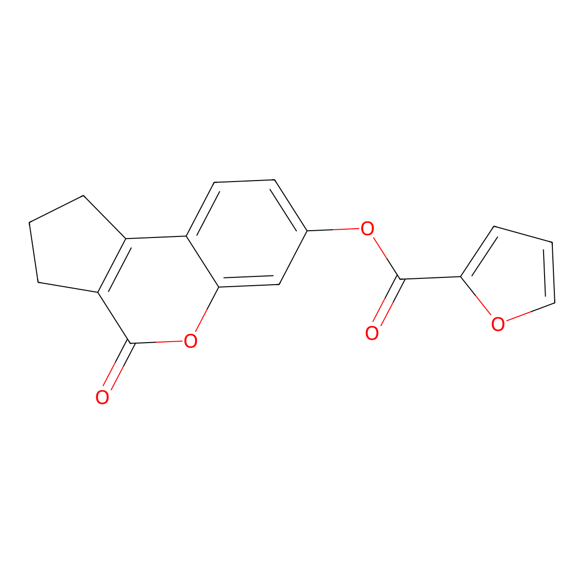 Furan-2-carboxylic acid 4-oxo-1,2,3,4-tetrahydro-cyclopenta[c]chromen-7-yl ester molecular structure, CAS 302573-09-7