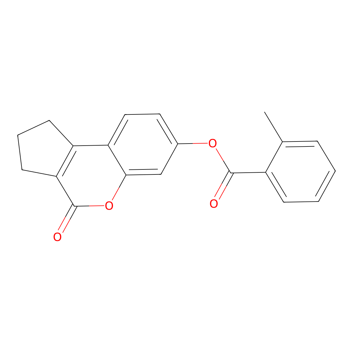 2-Methyl-benzoic acid 4-oxo-1,2,3,4-tetrahydro-cyclopenta[c]chromen-7-yl ester molecular structure, CAS 302573-13-3