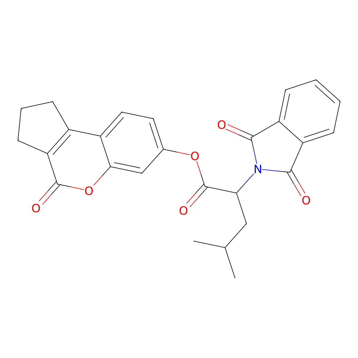 4-oxo-1,2,3,4-tetrahydrocyclopenta[c]chromen-7-yl 2-(1,3-dioxo-1,3-dihydro-2H-isoindol-2-yl)-4-methylpentanoate molecular structure, CAS 302573-27-9