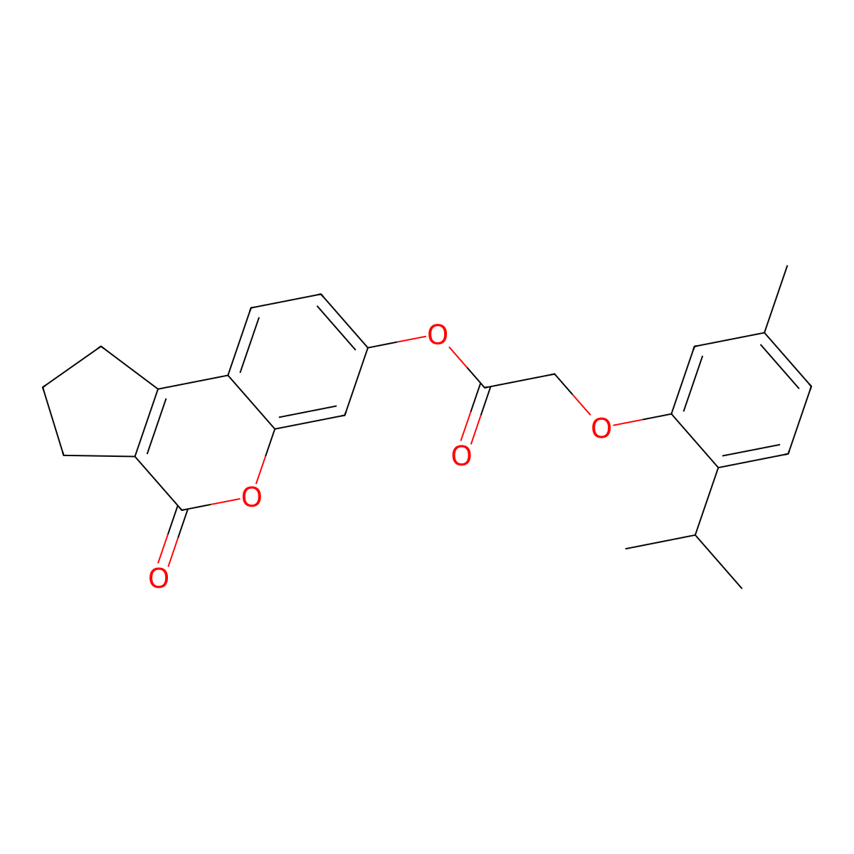 4-Oxo-1,2,3,4-tetrahydrocyclopenta[c]chromen-7-yl [5-methyl-2-(propan-2-yl)phenoxy]acetate molecular structure, CAS 302573-28-0