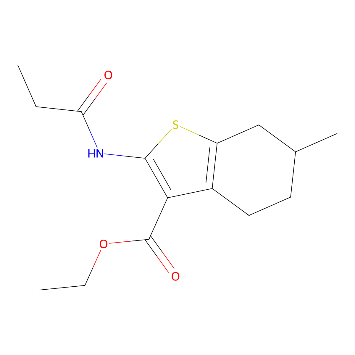 Ethyl 6-methyl-2-propionamido-4,5,6,7-tetrahydrobenzo[b]thiophene-3-carboxylate molecular structure, CAS 302573-76-8
