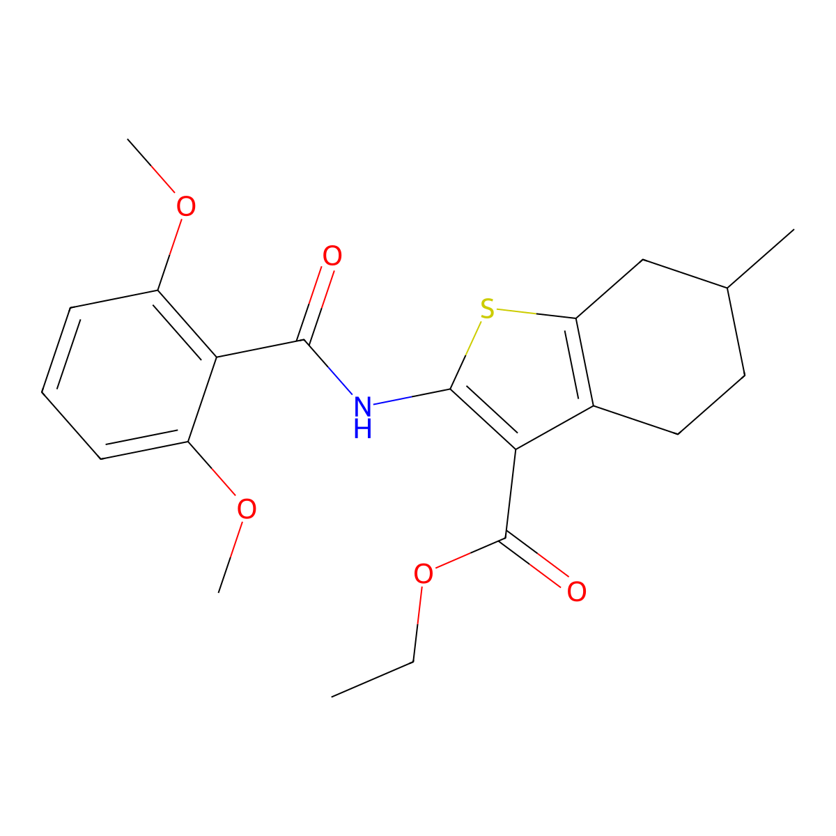 Ethyl 2-[(2,6-dimethoxybenzoyl)amino]-6-methyl-4,5,6,7-tetrahydro-1-benzothiophene-3-carboxylate molecular structure, CAS 302573-82-6