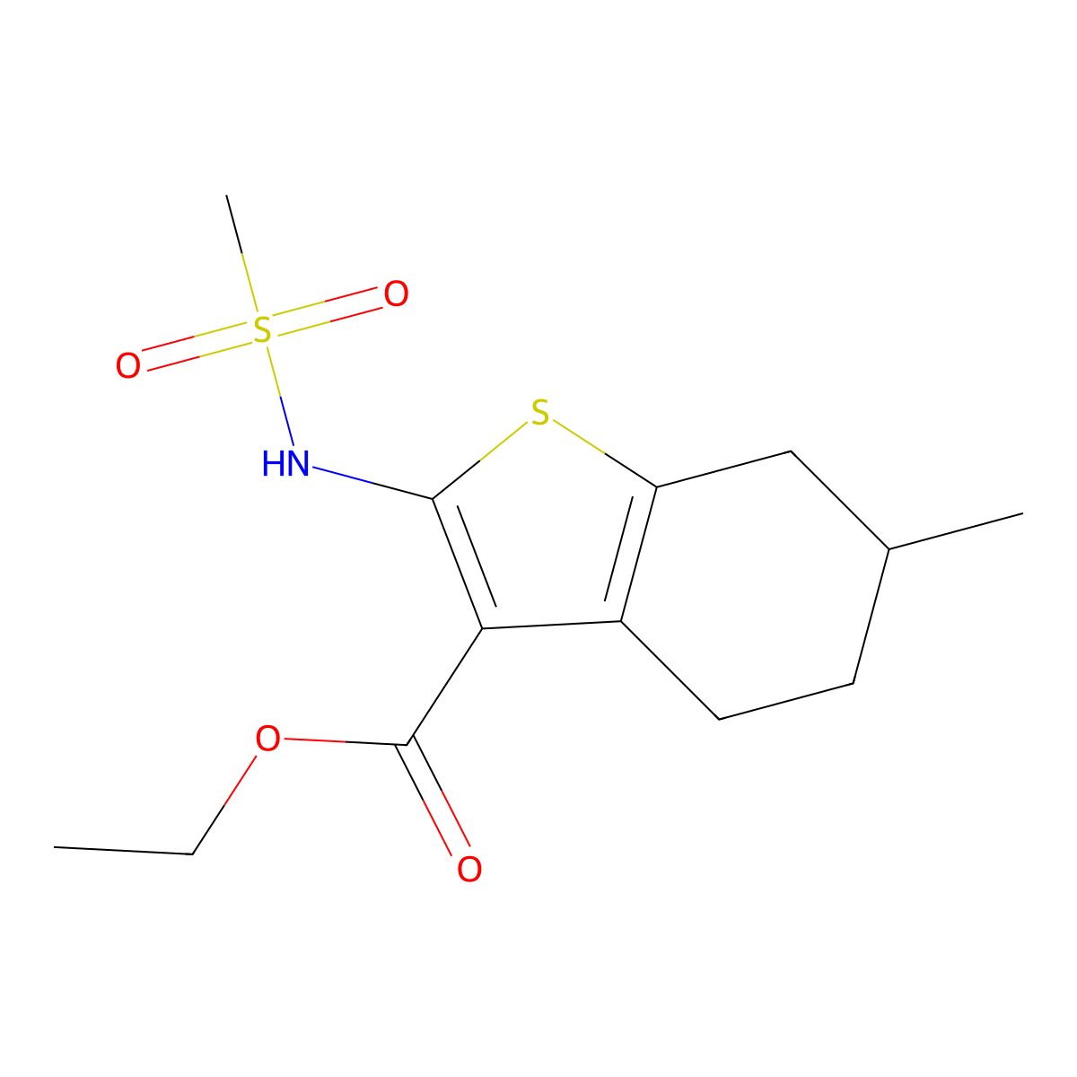 Ethyl 2-(methanesulfonamido)-6-methyl-4,5,6,7-tetrahydro-1-benzothiophene-3-carboxylate molecular structure, CAS 302574-00-1