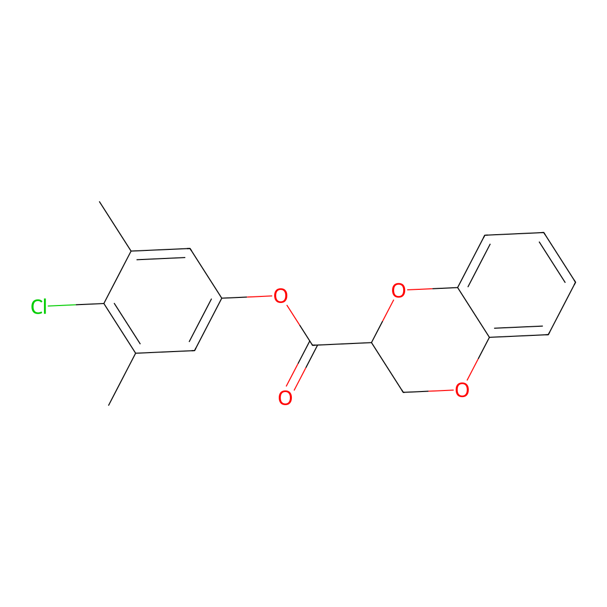 4-Chloro-3,5-dimethylphenyl 2,3-dihydro-1,4-benzodioxine-2-carboxylate molecular structure, CAS 302574-82-9