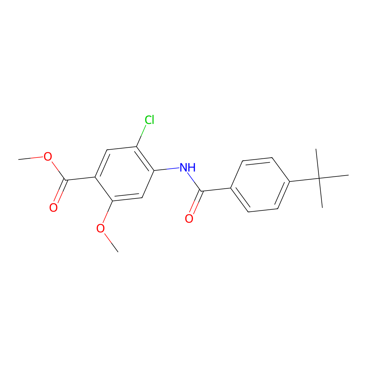 Methyl 4-(4-tert-butylbenzamido)-5-chloro-2-methoxybenzoate molecular structure, CAS 302575-09-3