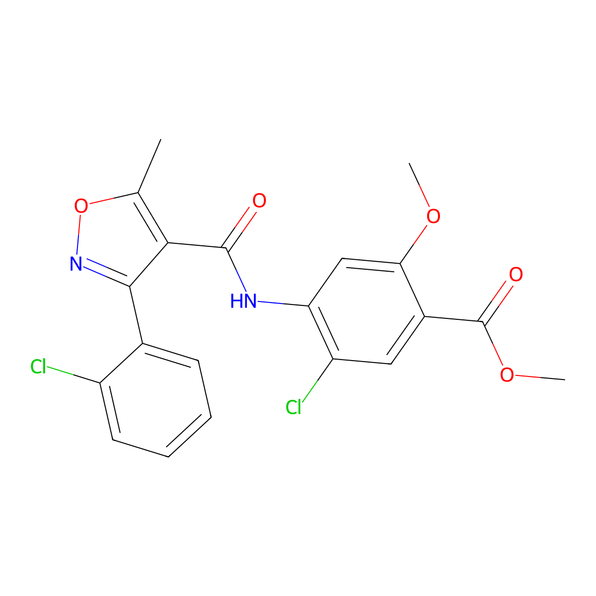 Methyl 5-chloro-4-({[3-(2-chlorophenyl)-5-methylisoxazol-4-yl]carbonyl}amino)-2-methoxybenzoate molecular structure, CAS 302575-14-0