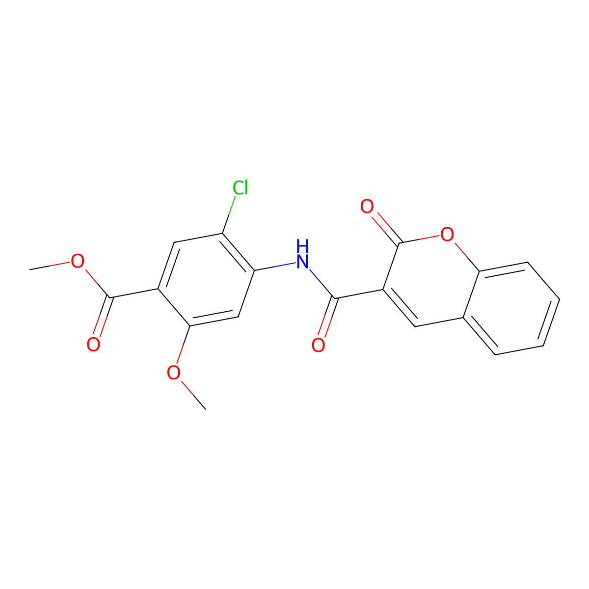 Methyl 5-chloro-2-methoxy-4-[(2-oxochromen-3-yl)carbonylamino]benzoate molecular structure, CAS 302575-16-2