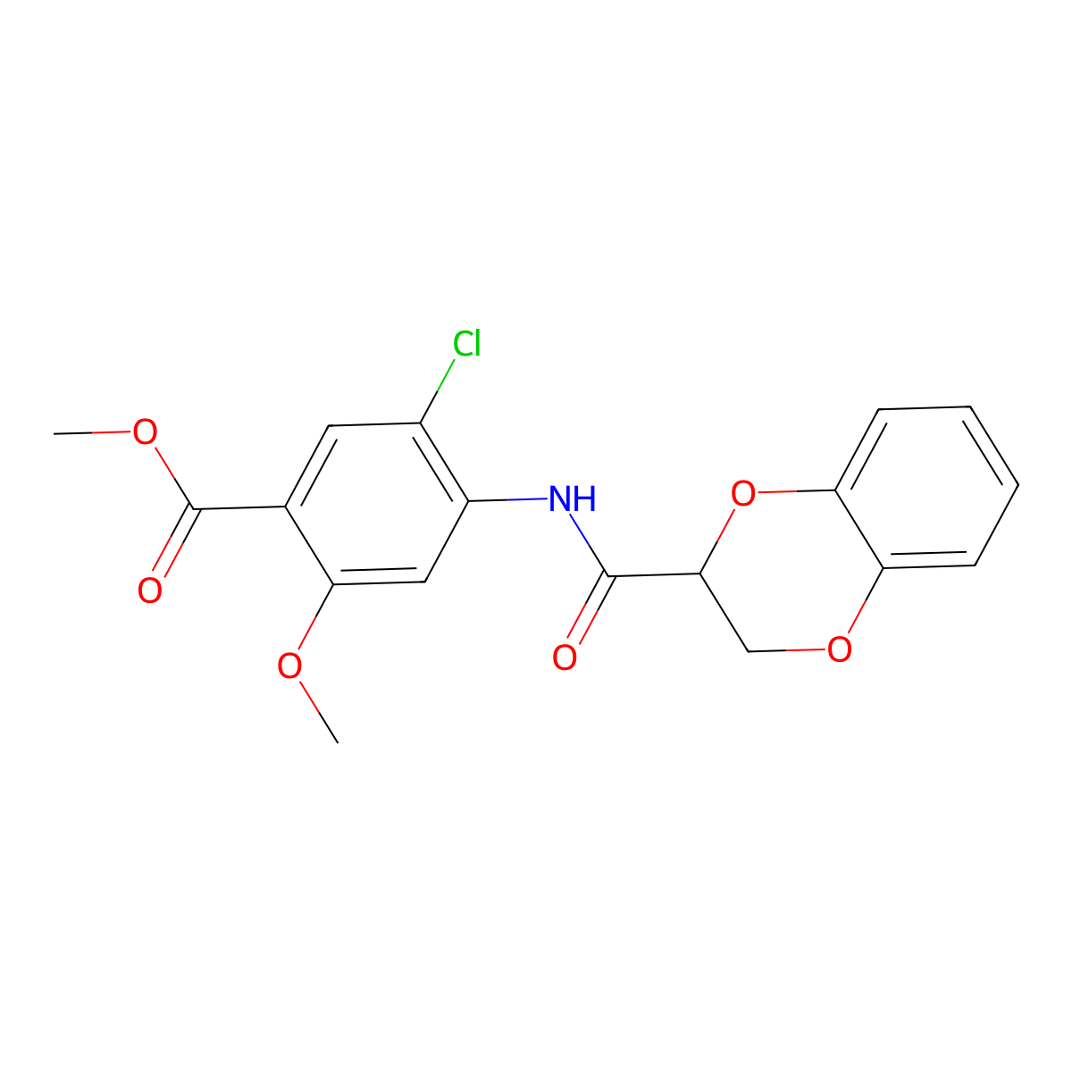 Methyl 5-chloro-4-(2,3-dihydrobenzo[b][1,4]dioxine-2-carboxamido)-2-methoxybenzoate molecular structure, CAS 302575-18-4