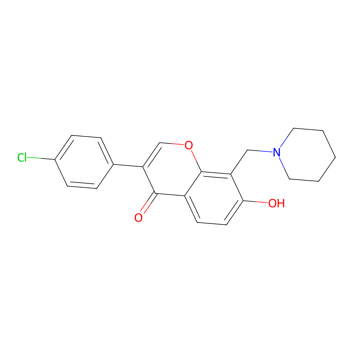 3-(4-chlorophenyl)-7-hydroxy-8-(piperidin-1-ylmethyl)-4H-chromen-4-one molecular structure, CAS 302575-35-5
