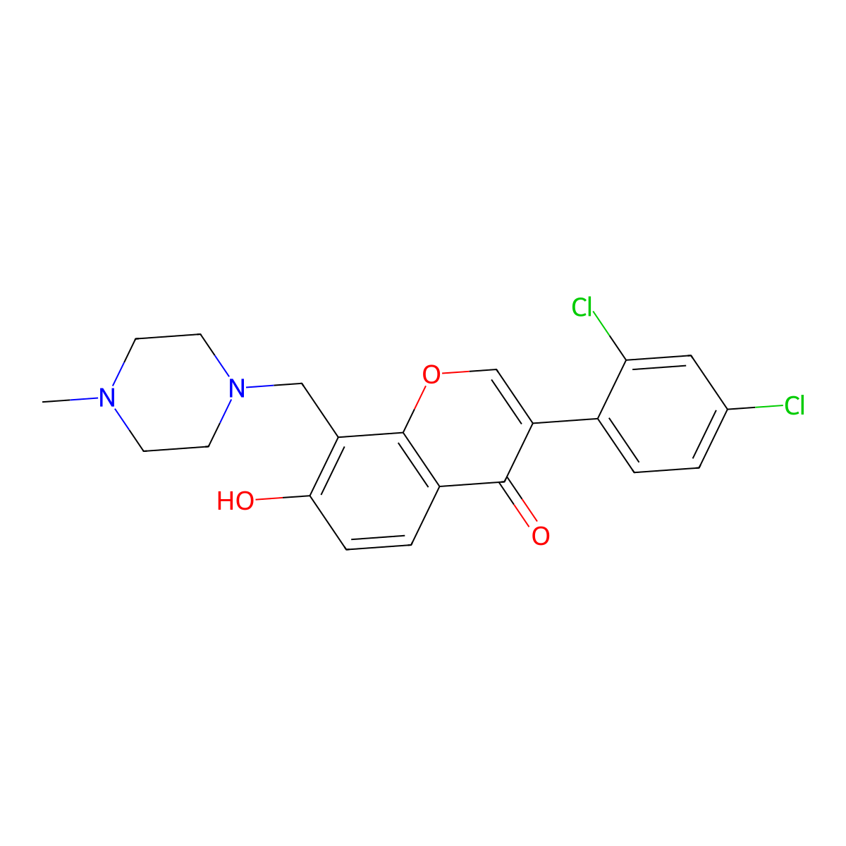 3-(2,4-dichlorophenyl)-7-hydroxy-8-[(4-methylpiperazin-1-yl)methyl]-4H-chromen-4-one molecular structure, CAS 302575-47-9