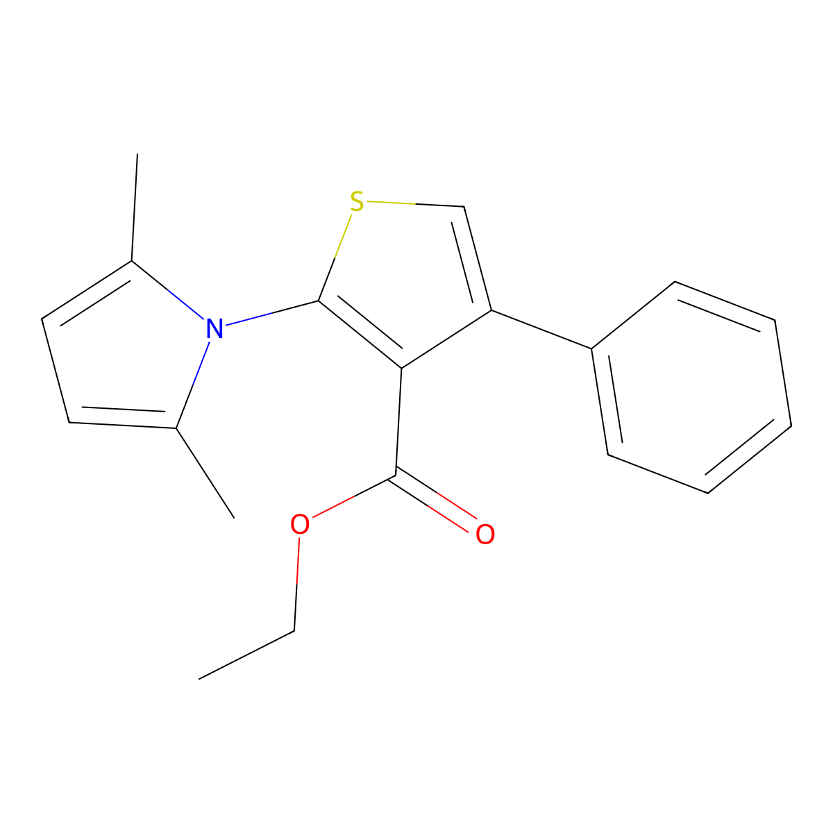 ethyl 2-(2,5-dimethyl-1H-pyrrol-1-yl)-4-phenylthiophene-3-carboxylate molecular structure, CAS 302575-65-1