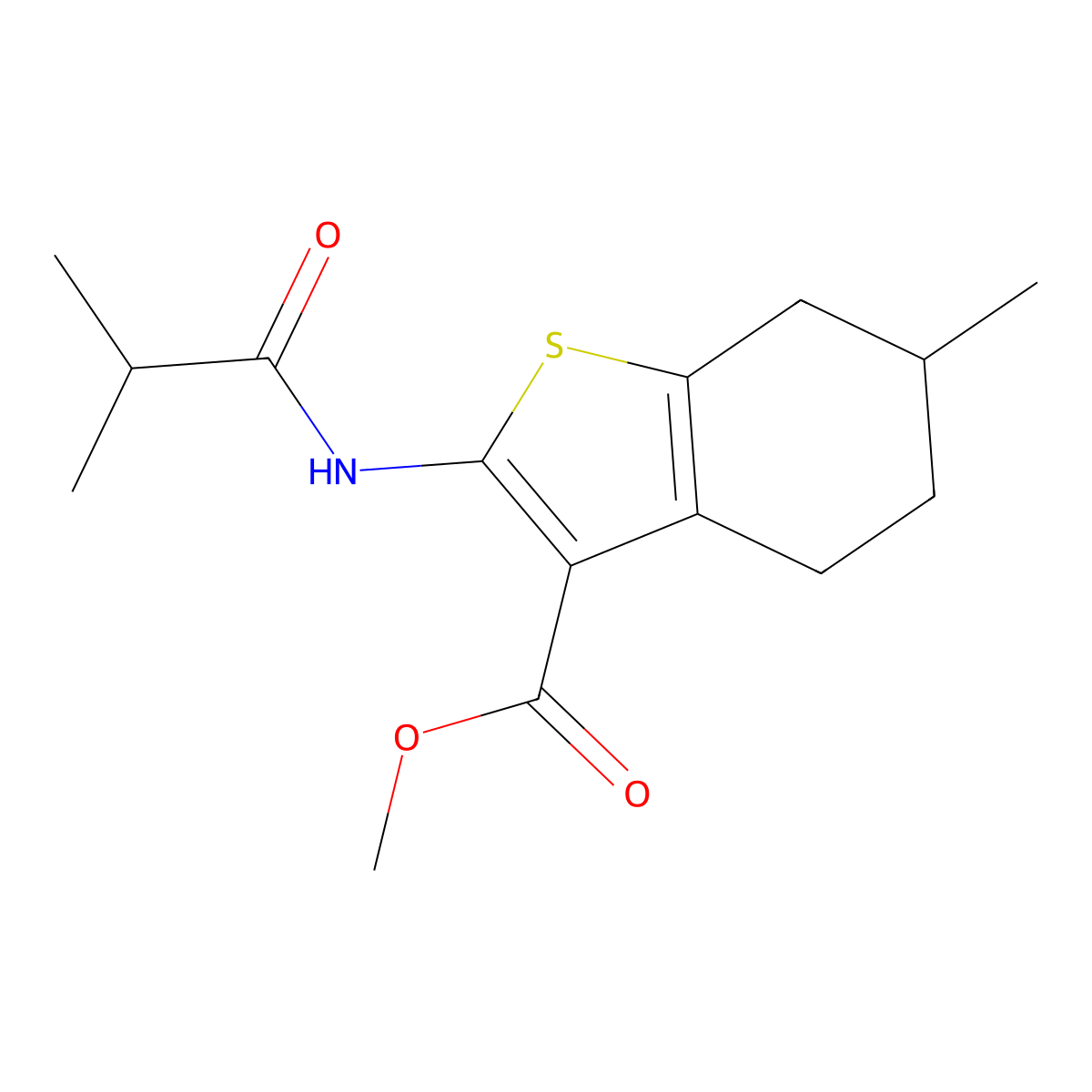 Methyl 2-(isobutyrylamino)-6-methyl-4,5,6,7-tetrahydro-1-benzothiophene-3-carboxylate molecular structure, CAS 302576-60-9