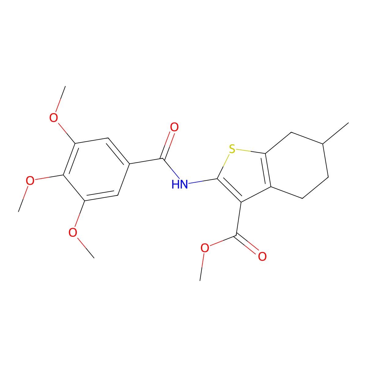 Methyl 6-methyl-2-{[(3,4,5-trimethoxyphenyl)carbonyl]amino}-4,5,6,7-tetrahydro-1-benzothiophene-3-carboxylate molecular structure, CAS 302576-65-4
