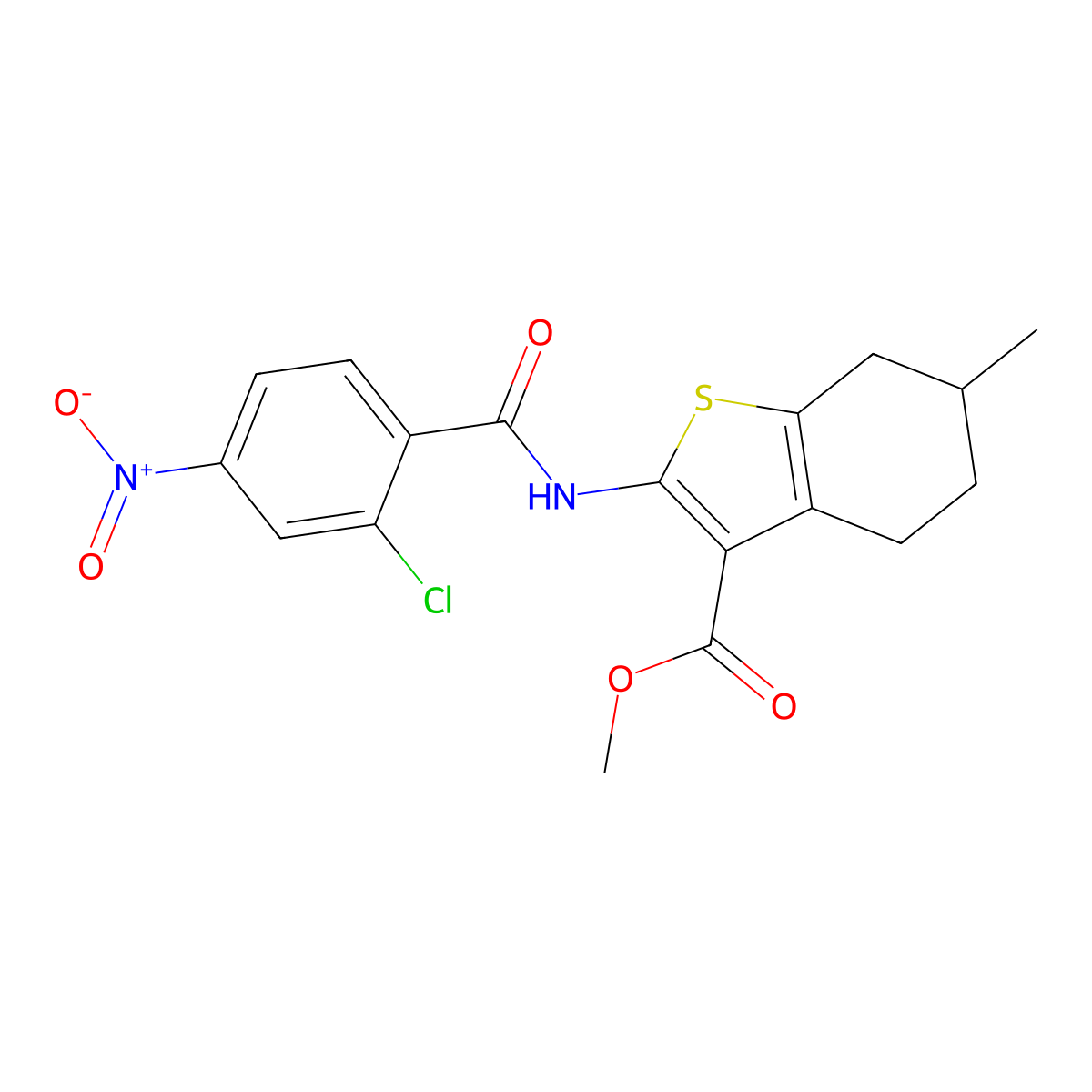 Methyl 2-[(2-chloro-4-nitrobenzoyl)amino]-6-methyl-4,5,6,7-tetrahydro-1-benzothiophene-3-carboxylate molecular structure, CAS 302576-71-2