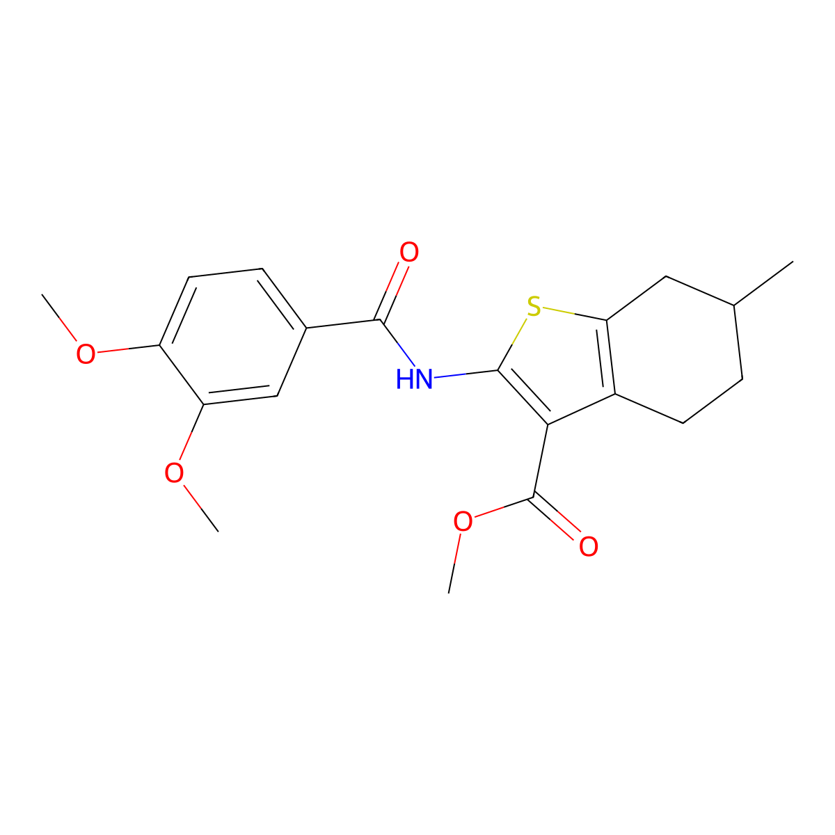 Methyl 2-[(3,4-dimethoxybenzoyl)amino]-6-methyl-4,5,6,7-tetrahydro-1-benzothiophene-3-carboxylate molecular structure, CAS 302576-74-5