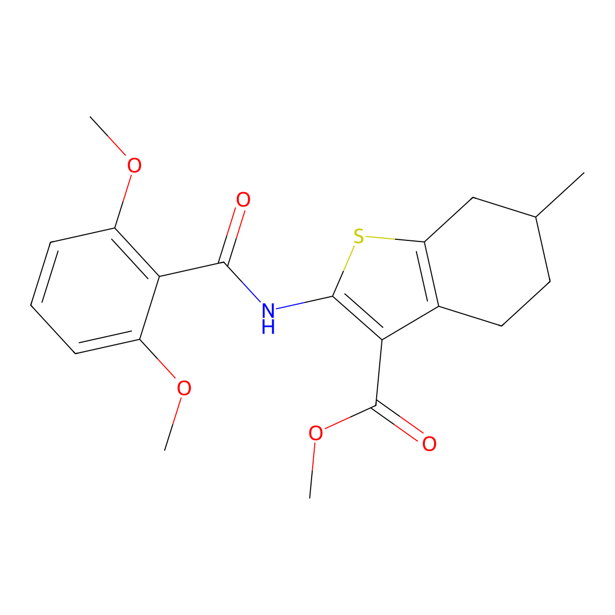 Methyl 2-[(2,6-dimethoxybenzoyl)amino]-6-methyl-4,5,6,7-tetrahydro-1-benzothiophene-3-carboxylate molecular structure, CAS 302576-76-7