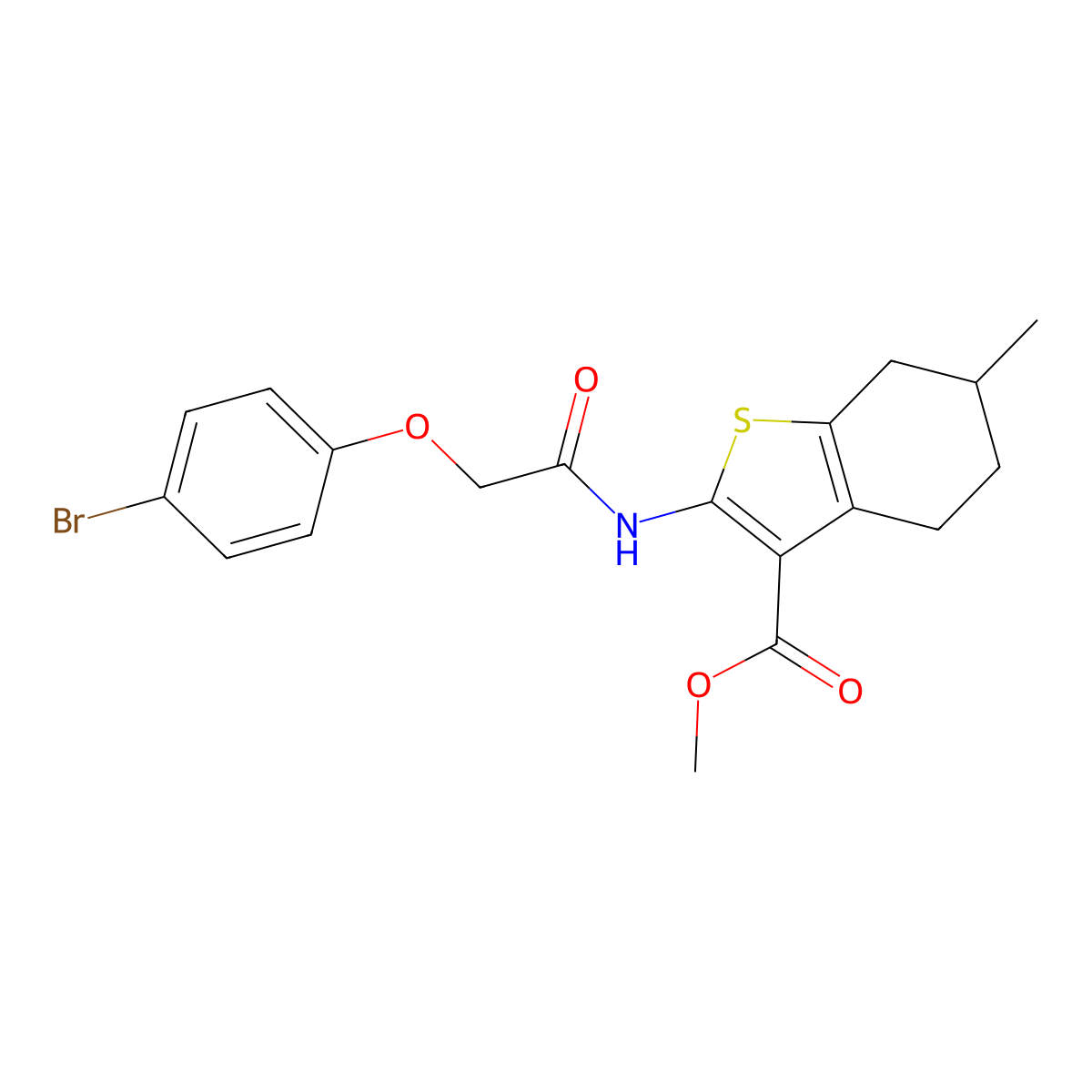 Methyl 2-{[(4-bromophenoxy)acetyl]amino}-6-methyl-4,5,6,7-tetrahydro-1-benzothiophene-3-carboxylate molecular structure, CAS 302576-96-1