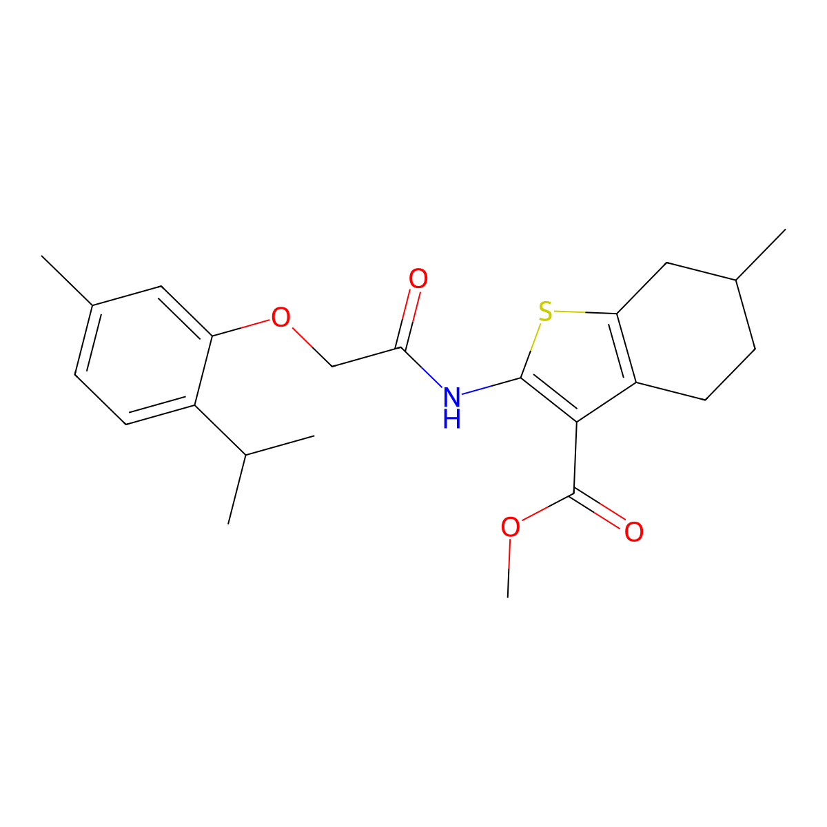 Methyl 6-methyl-2-[[2-(5-methyl-2-propan-2-ylphenoxy)acetyl]amino]-4,5,6,7-tetrahydro-1-benzothiophene-3-carboxylate molecular structure, CAS 302576-97-2