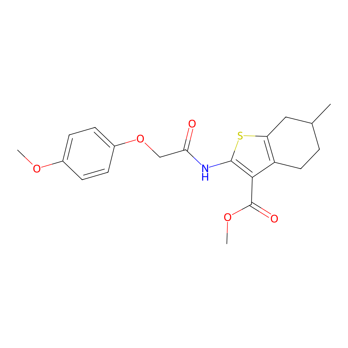 Methyl 2-{[(4-methoxyphenoxy)acetyl]amino}-6-methyl-4,5,6,7-tetrahydro-1-benzothiophene-3-carboxylate molecular structure, CAS 302576-98-3