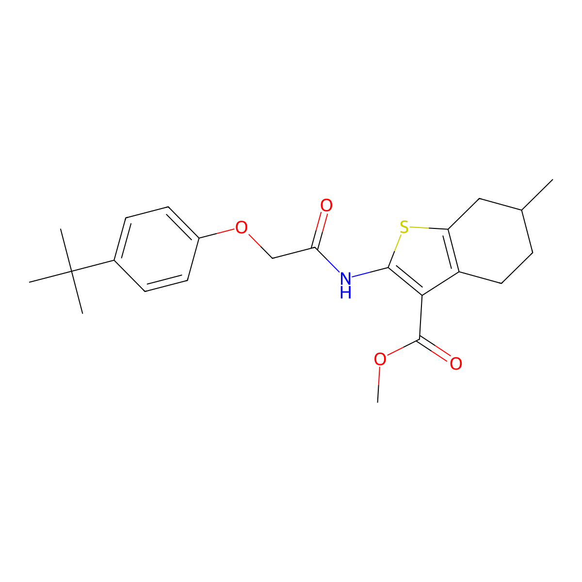Methyl 2-(2-(4-(tert-butyl)phenoxy)acetamido)-6-methyl-4,5,6,7-tetrahydrobenzo[b]thiophene-3-carboxylate molecular structure, CAS 302577-26-0