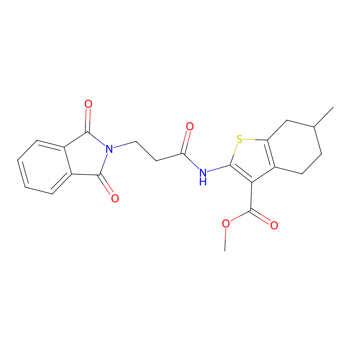methyl 2-{[3-(1,3-dioxo-1,3-dihydro-2H-isoindol-2-yl)propanoyl]amino}-6-methyl-4,5,6,7-tetrahydro-1-benzothiophene-3-carboxylate molecular structure, CAS 302577-31-7