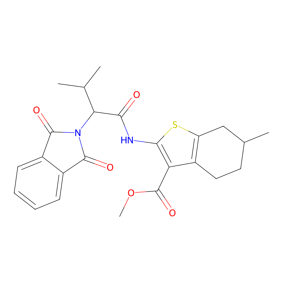 methyl 2-{[2-(1,3-dioxo-1,3-dihydro-2H-isoindol-2-yl)-3-methylbutanoyl]amino}-6-methyl-4,5,6,7-tetrahydro-1-benzothiophene-3-carboxylate molecular structure, CAS 302577-32-8
