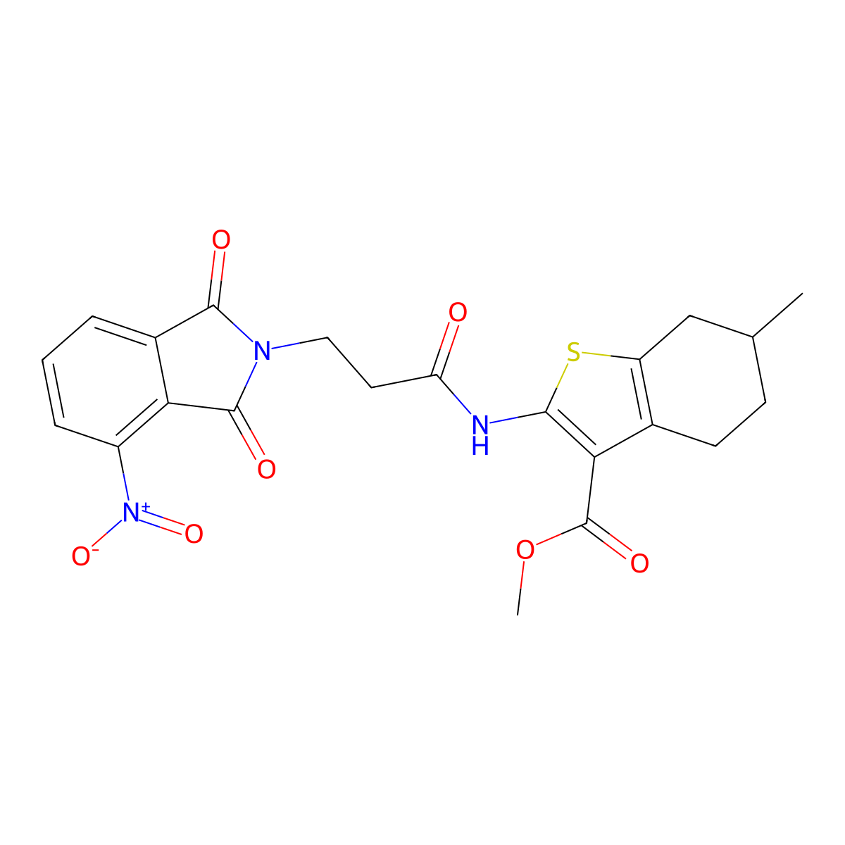 Methyl 6-methyl-2-[3-(4-nitro-1,3-dioxoisoindol-2-yl)propanoylamino]-4,5,6,7-tetrahydro-1-benzothiophene-3-carboxylate molecular structure, CAS 302577-33-9