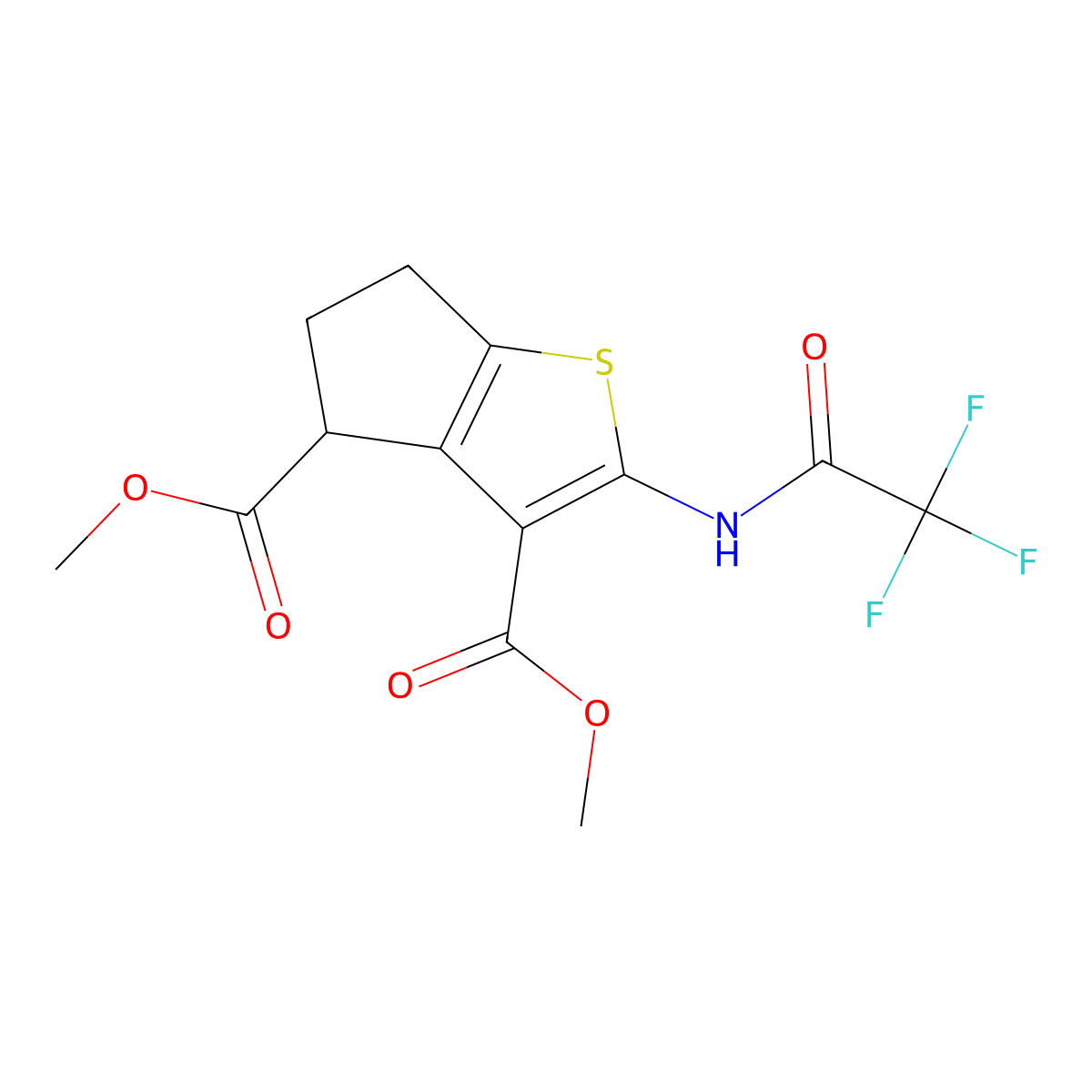 dimethyl 2-[(trifluoroacetyl)amino]-5,6-dihydro-4H-cyclopenta[b]thiophene-3,4-dicarboxylate molecular structure, CAS 302577-37-3