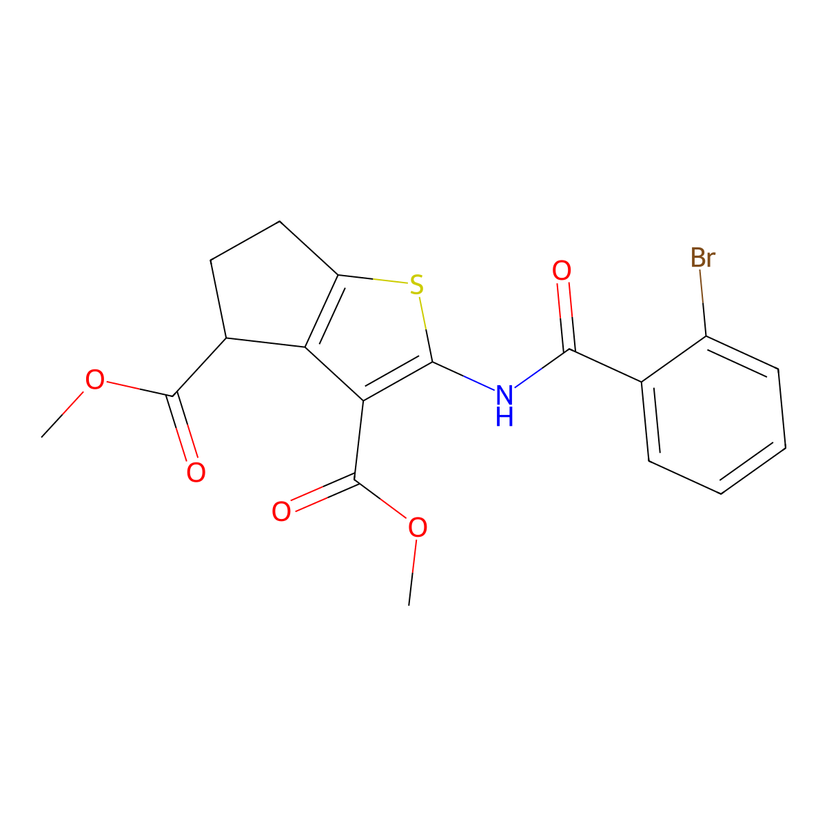 dimethyl 2-[(2-bromobenzoyl)amino]-5,6-dihydro-4H-cyclopenta[b]thiophene-3,4-dicarboxylate molecular structure, CAS 302577-43-1