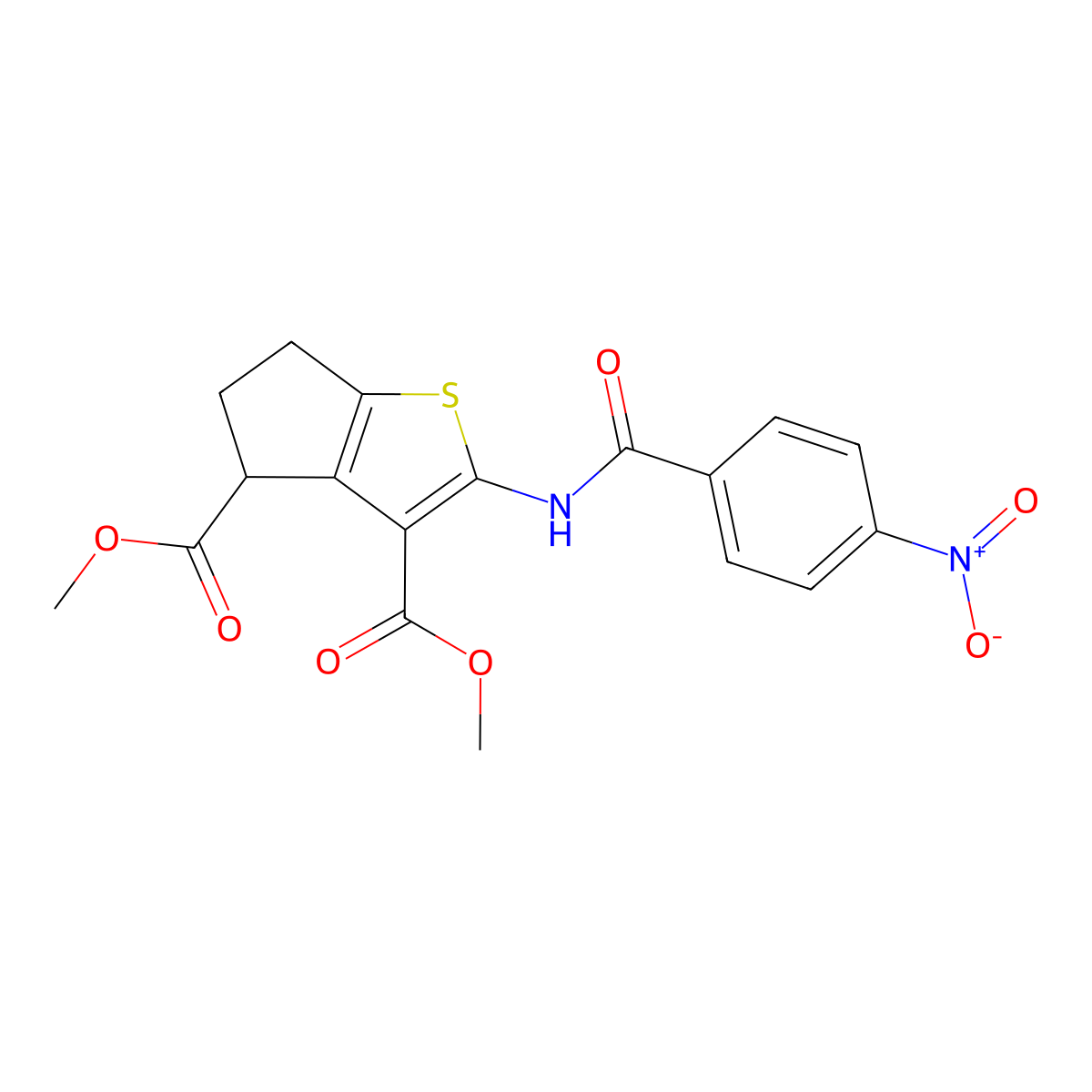 dimethyl 2-[(4-nitrobenzoyl)amino]-5,6-dihydro-4H-cyclopenta[b]thiophene-3,4-dicarboxylate molecular structure, CAS 302577-45-3