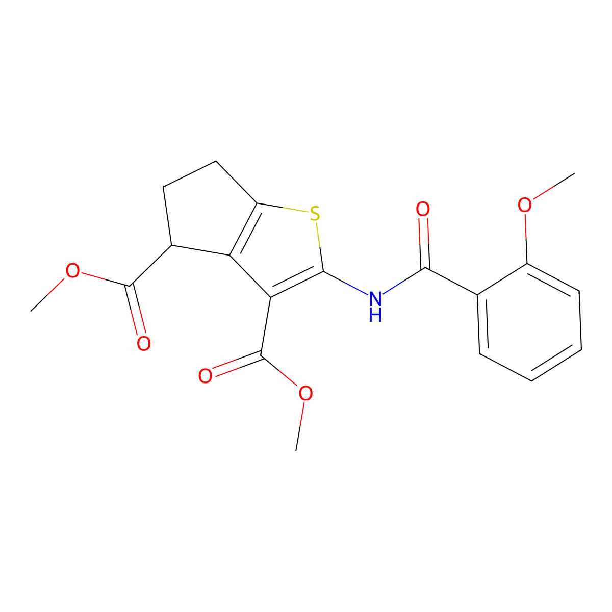 dimethyl 2-[(2-methoxybenzoyl)amino]-5,6-dihydro-4H-cyclopenta[b]thiophene-3,4-dicarboxylate molecular structure, CAS 302577-46-4