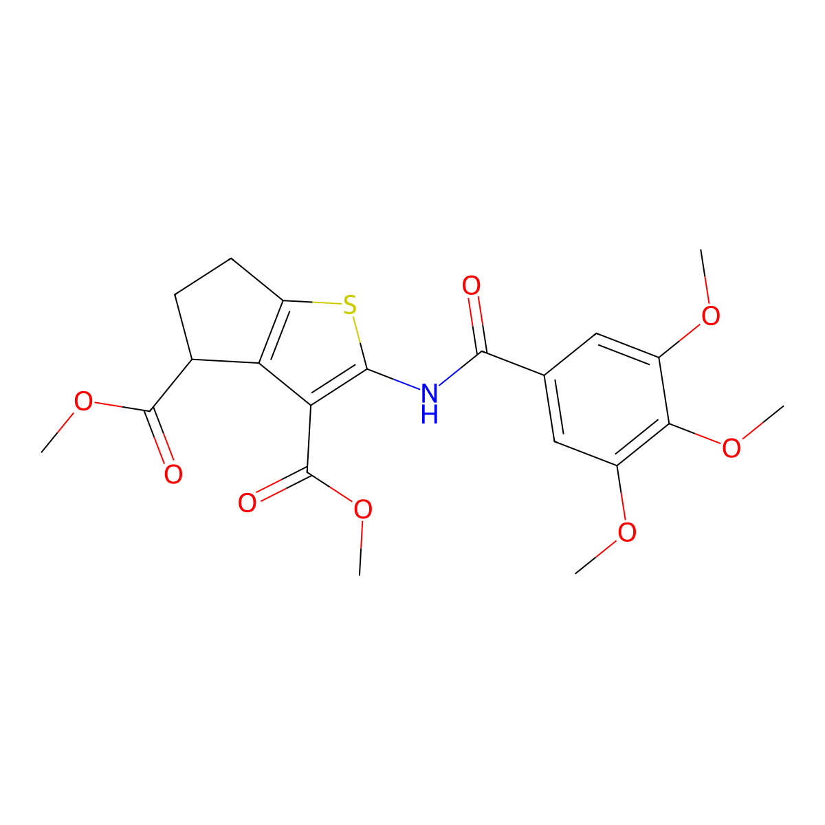 dimethyl 2-[(3,4,5-trimethoxybenzoyl)amino]-5,6-dihydro-4H-cyclopenta[b]thiophene-3,4-dicarboxylate molecular structure, CAS 302577-47-5