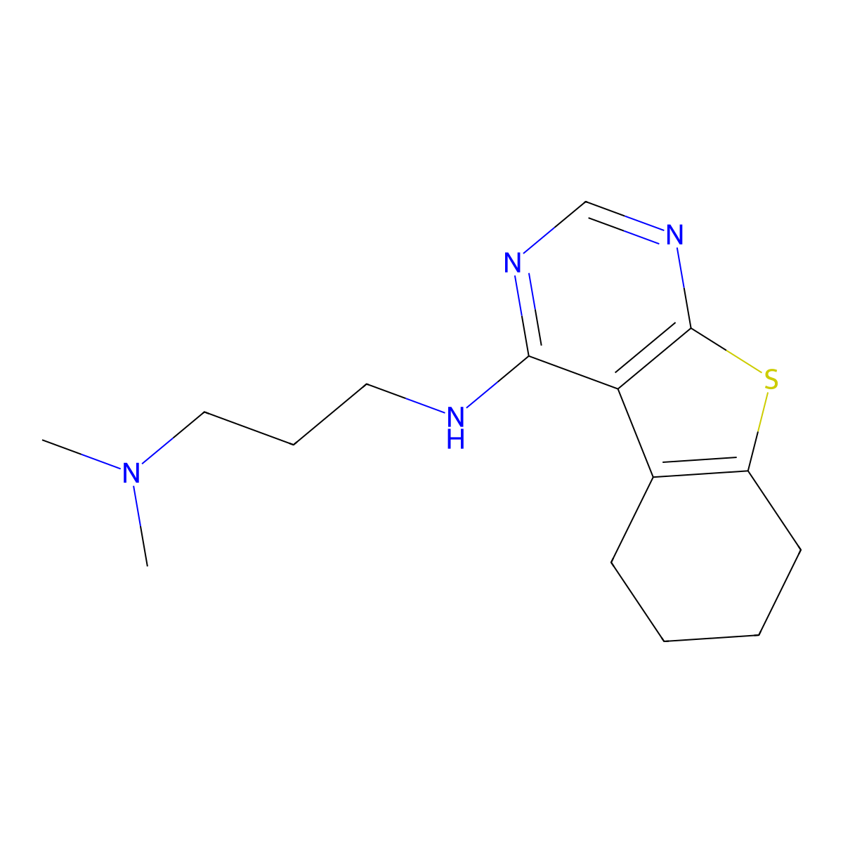 N,N-dimethyl-N'-(5,6,7,8-tetrahydro[1]benzothieno[2,3-d]pyrimidin-4-yl)propane-1,3-diamine molecular structure, CAS 302581-09-5