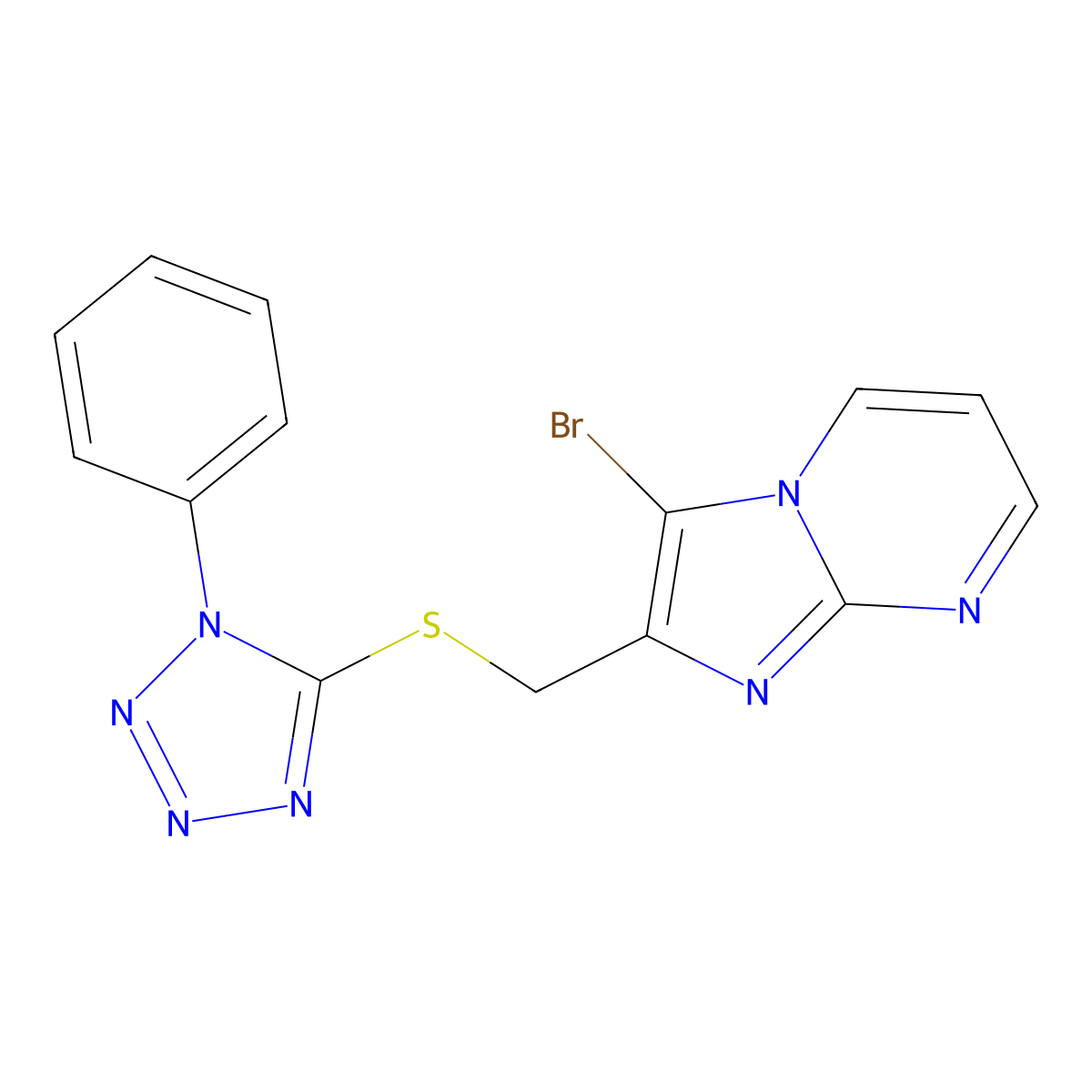 3-bromo-2-{[(1-phenyl-1H-tetrazol-5-yl)sulfanyl]methyl}imidazo[1,2-a]pyrimidine molecular structure, CAS 302581-29-9