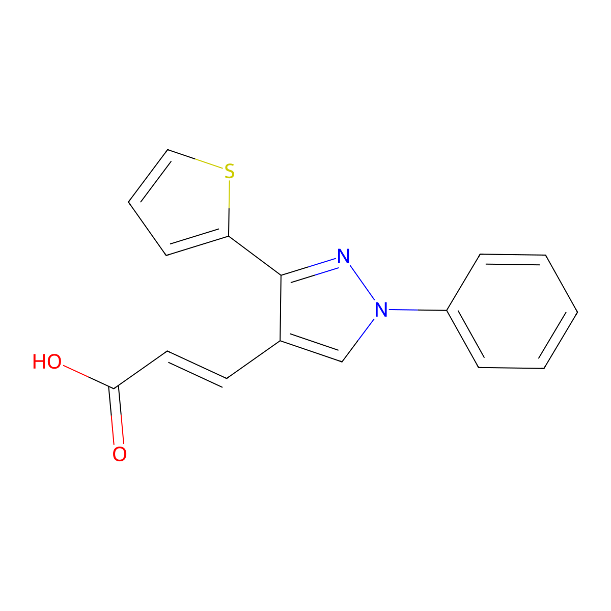 3-(1-Phenyl-3-(thiophen-2-yl)-1H-pyrazol-4-yl)acrylic acid molecular structure, CAS 302581-52-8