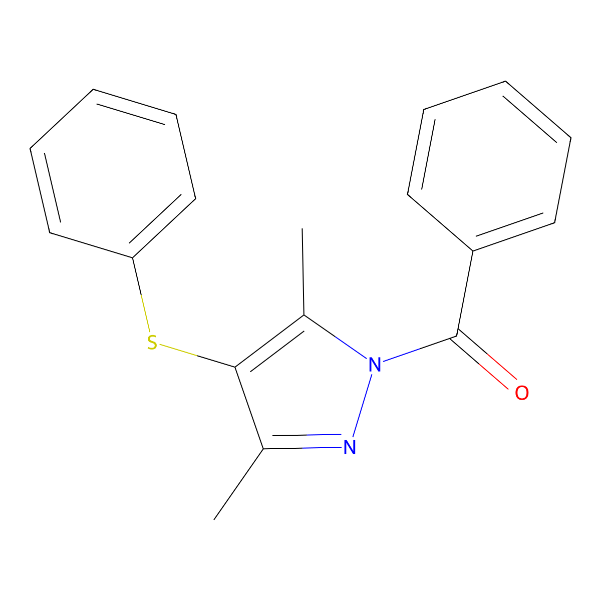 1-benzoyl-3,5-dimethyl-4-(phenylsulfanyl)-1H-pyrazole molecular structure, CAS 302582-78-1