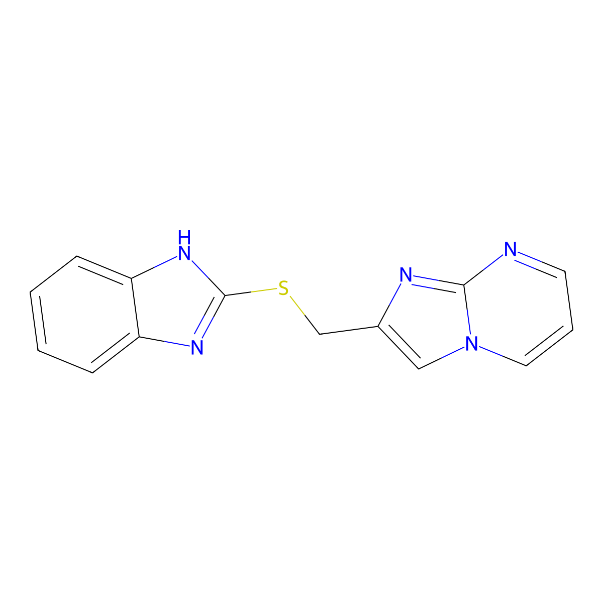 2-(((1H-benzo[d]imidazol-2-yl)thio)methyl)imidazo[1,2-a]pyrimidine molecular structure, CAS 302584-01-6