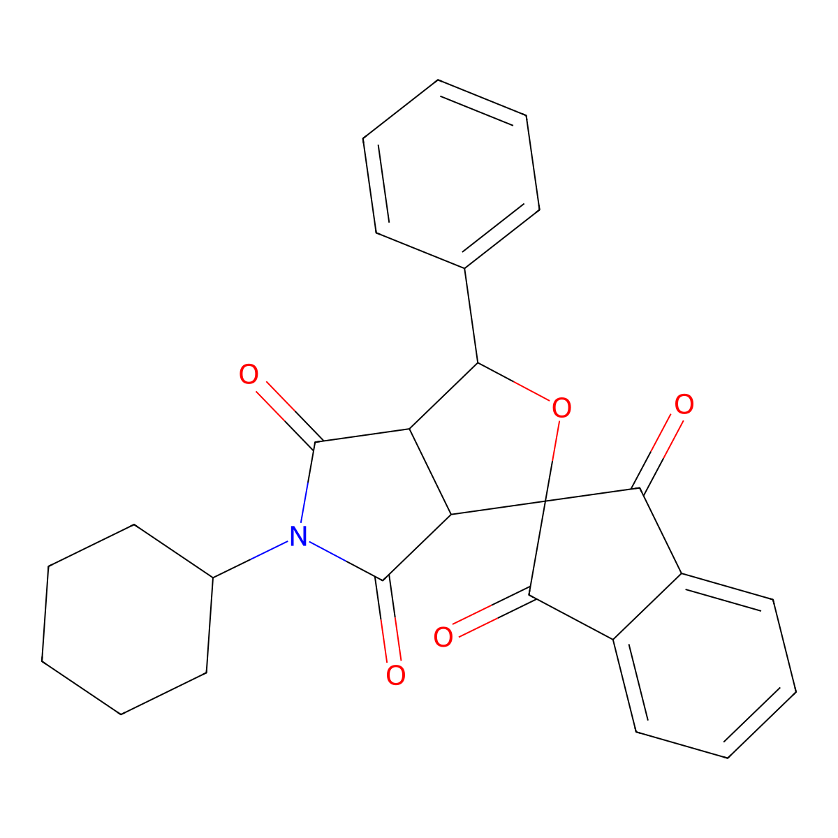 5-cyclohexyl-3-phenyl-3a,6a-dihydrospiro[furo[3,4-c]pyrrole-1,2'-indene]-1',3',4,6(3H,5H)-tetrone molecular structure, CAS 302588-90-5