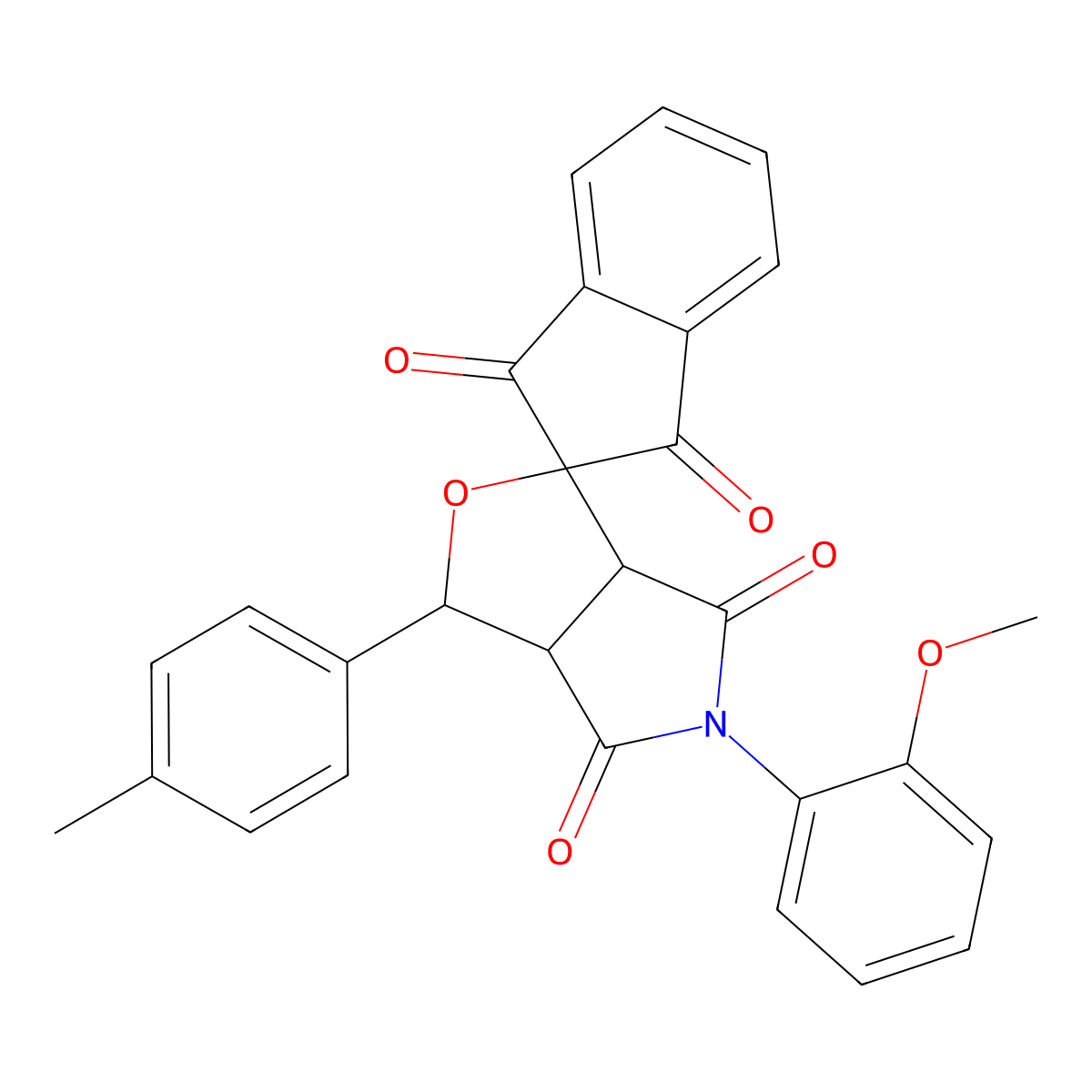 5-(2-methoxyphenyl)-3-(4-methylphenyl)-3a,6a-dihydrospiro[furo[3,4-c]pyrrole-1,2'-indene]-1',3',4,6(3H,5H)-tetrone molecular structure, CAS 302588-93-8
