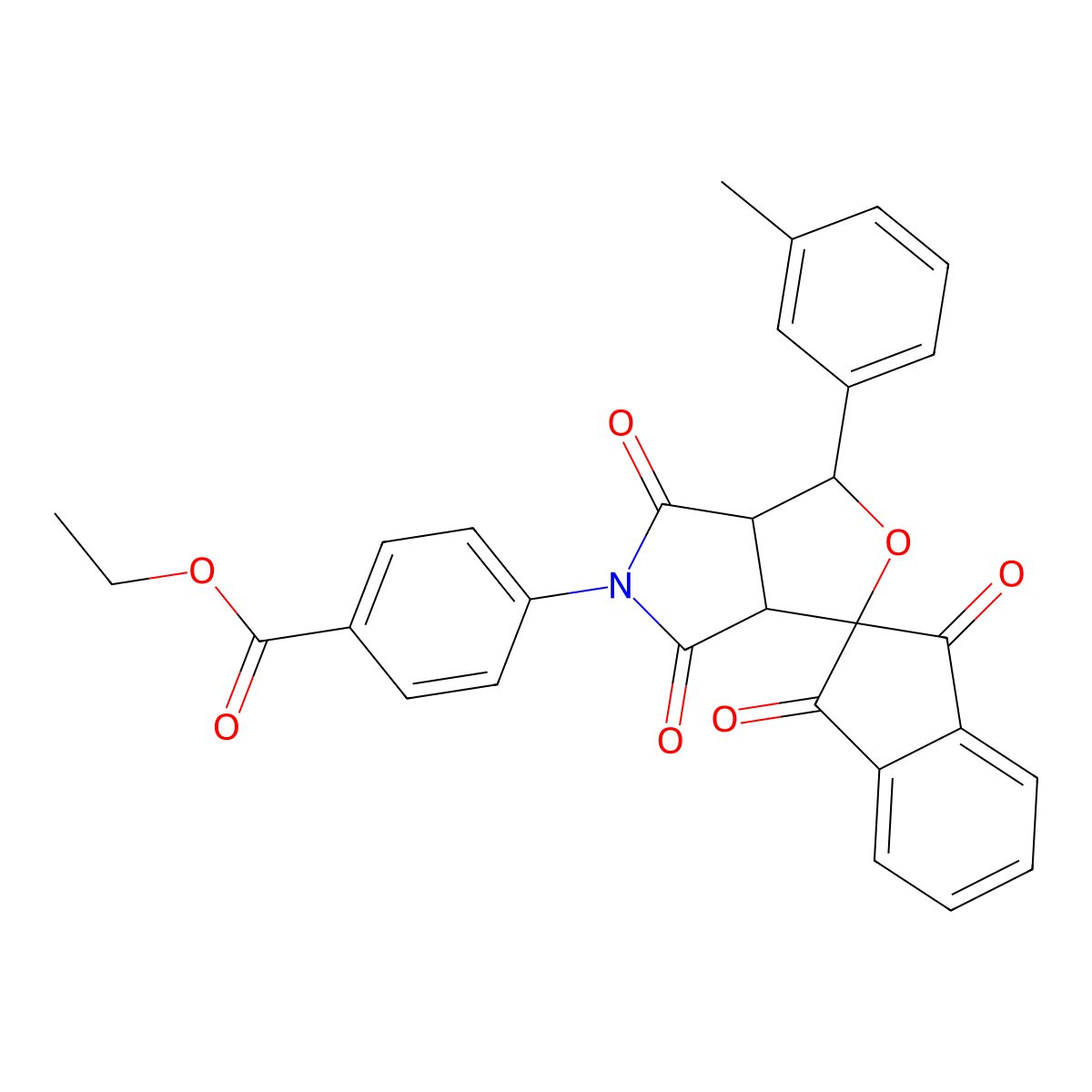 Ethyl 4-[4-(3-methylphenyl)-1,3,9,11-tetraoxospiro[2,4,5,6,3a,6a-hexahydro-5-o xa-2-azapentalene-6,2'-2-hydrocyclopenta[1,2-a]benzene]-2-yl]benzoate molecular structure, CAS 302589-46-4