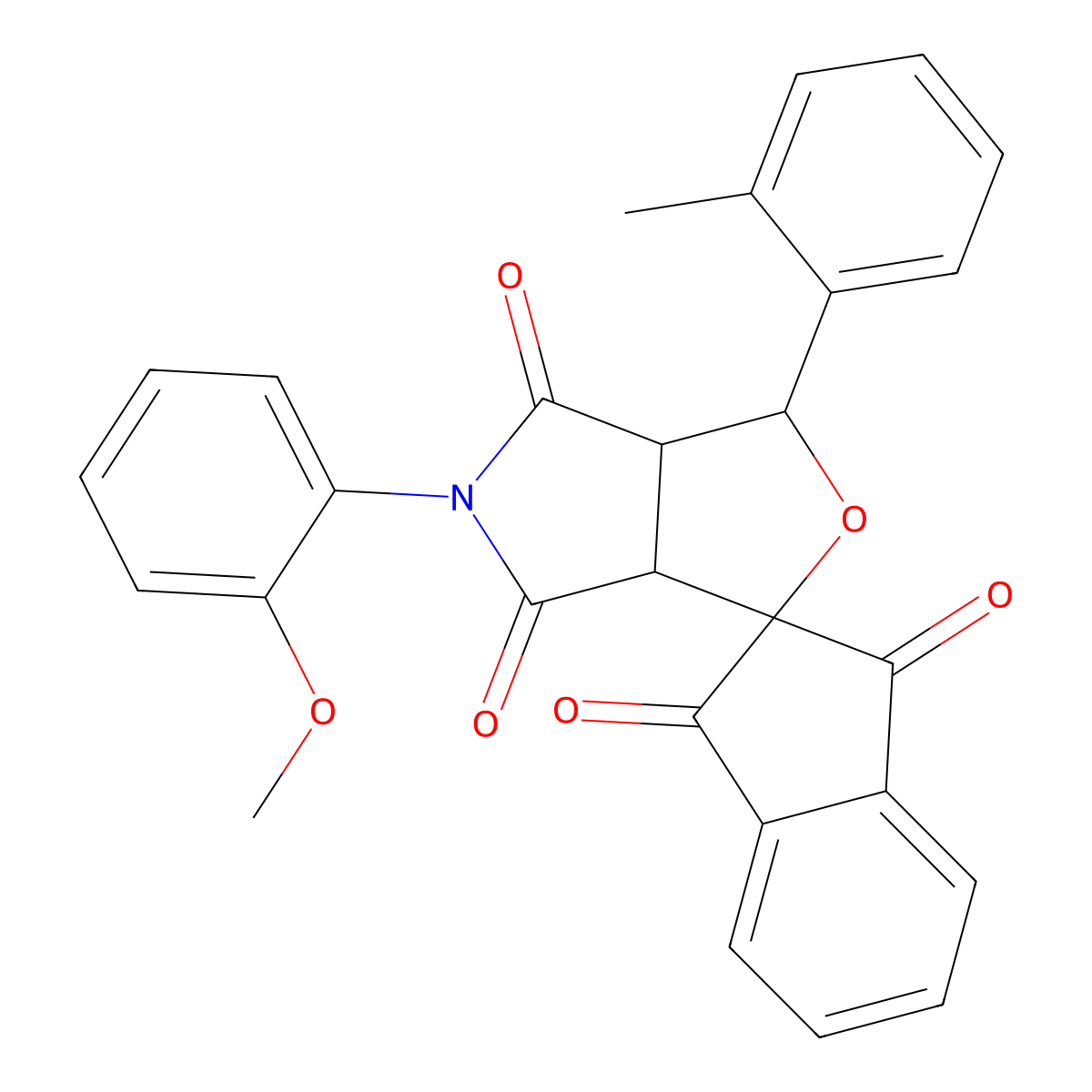 5-(2-methoxyphenyl)-3-(2-methylphenyl)-3a,6a-dihydrospiro[furo[3,4-c]pyrrole-1,2'-indene]-1',3',4,6(3H,5H)-tetrone molecular structure, CAS 302589-62-4