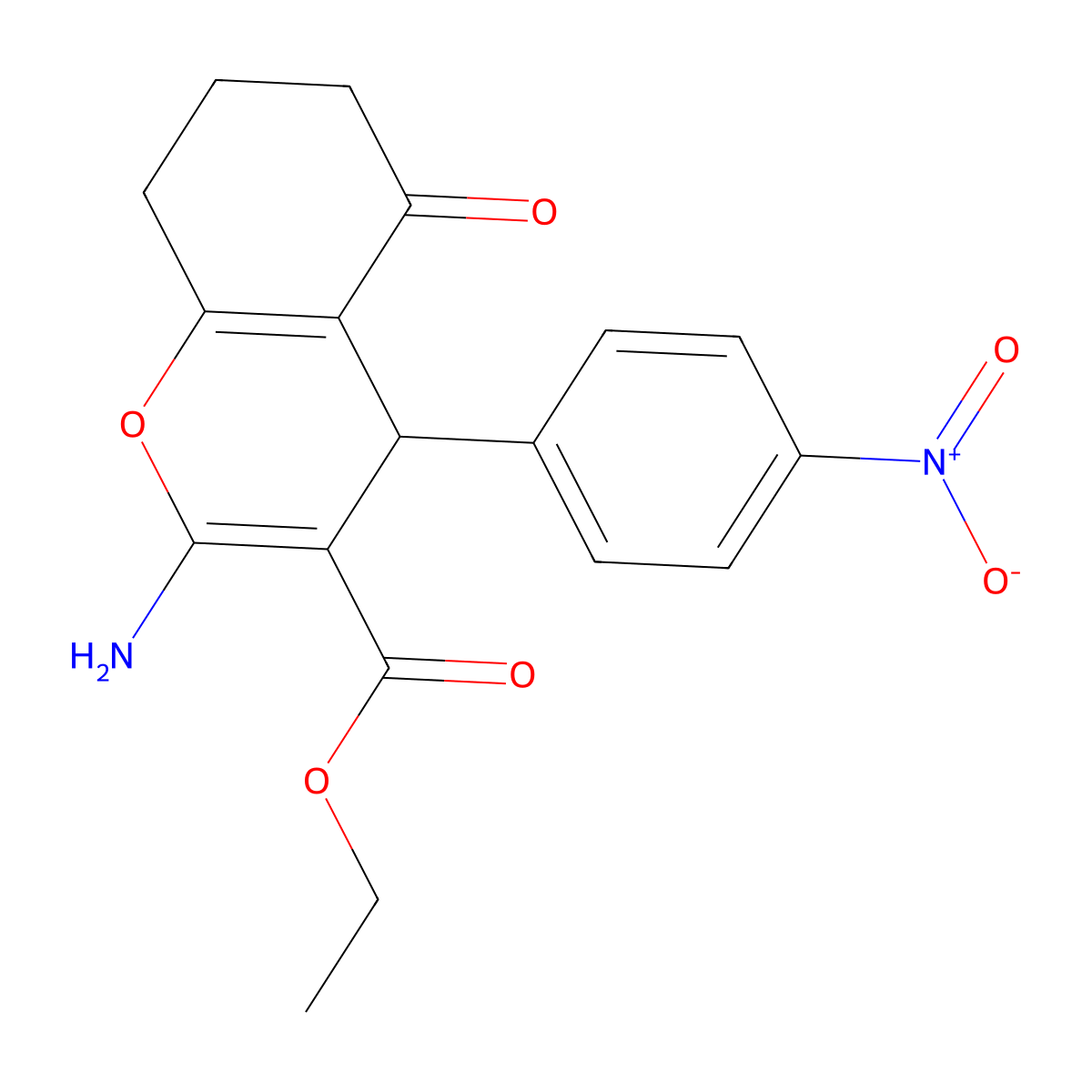 ethyl 2-amino-4-(4-nitrophenyl)-5-oxo-5,6,7,8-tetrahydro-4H-chromene-3-carboxylate molecular structure, CAS 302590-17-6