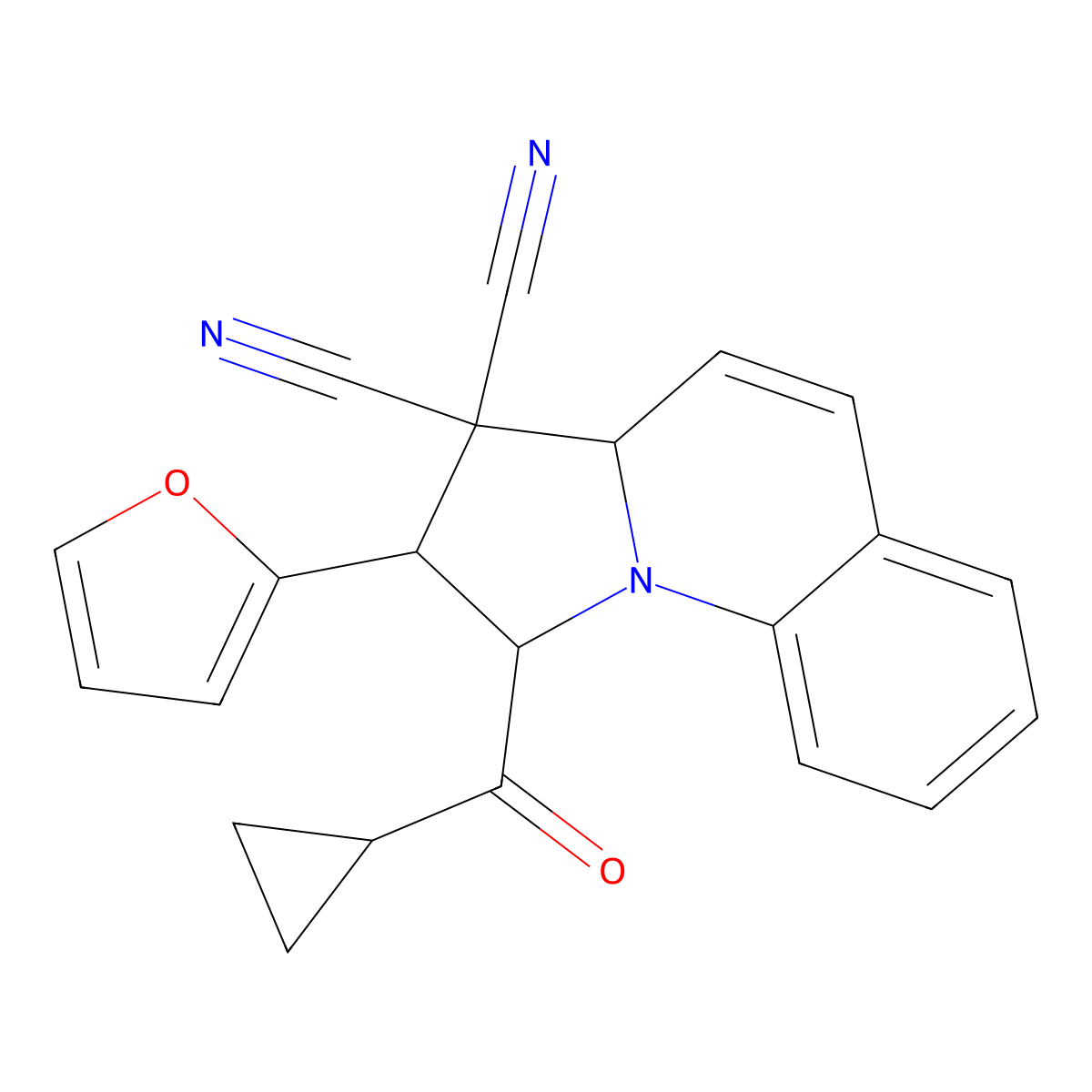 1-(cyclopropanecarbonyl)-2-(furan-2-yl)-2,3a-dihydro-1H-pyrrolo[1,2-a]quinoline-3,3-dicarbonitrile molecular structure, CAS 302590-29-0