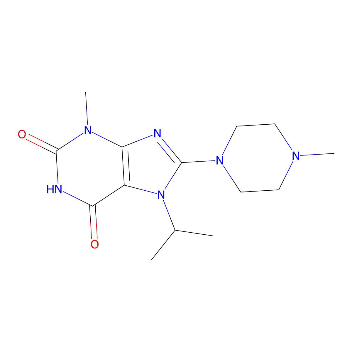 3-methyl-8-(4-methylpiperazin-1-yl)-7-(propan-2-yl)-3,7-dihydro-1H-purine-2,6-dione molecular structure, CAS 302590-34-7