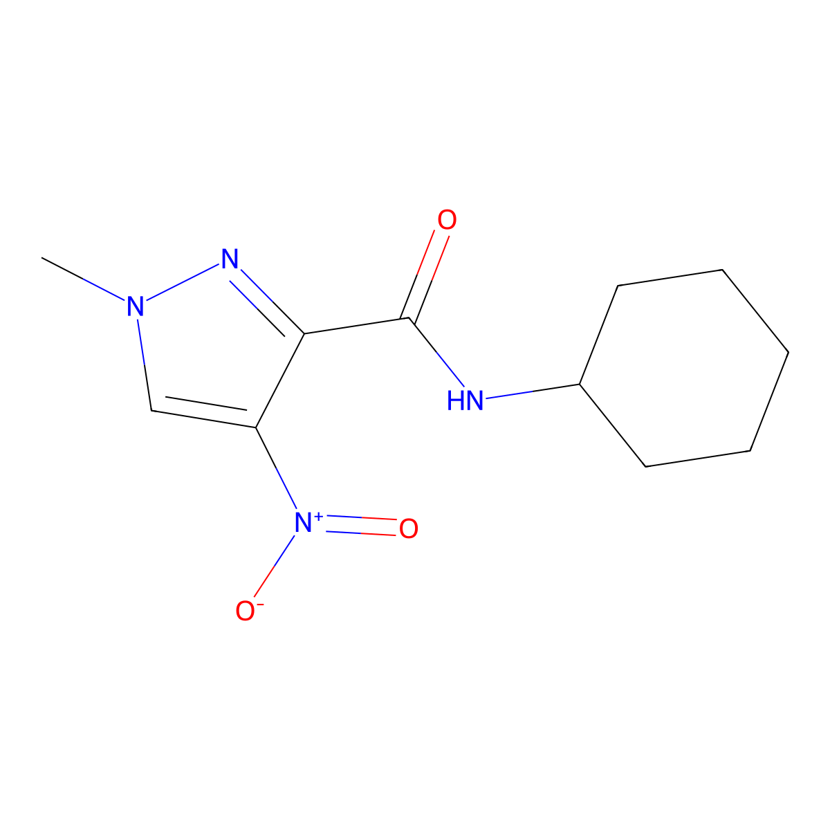 N-cyclohexyl-1-methyl-4-nitropyrazole-3-carboxamide molecular structure, CAS 302601-61-2