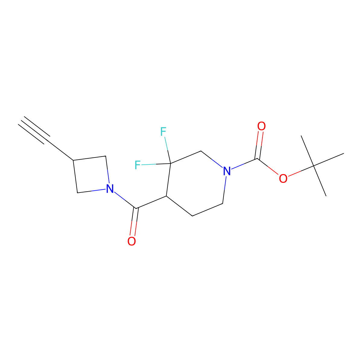 Tert-butyl 4-(3-ethynylazetidine-1-carbonyl)-3,3-difluoropiperidine-1-carboxylate molecular structure, CAS 3026018-86-7