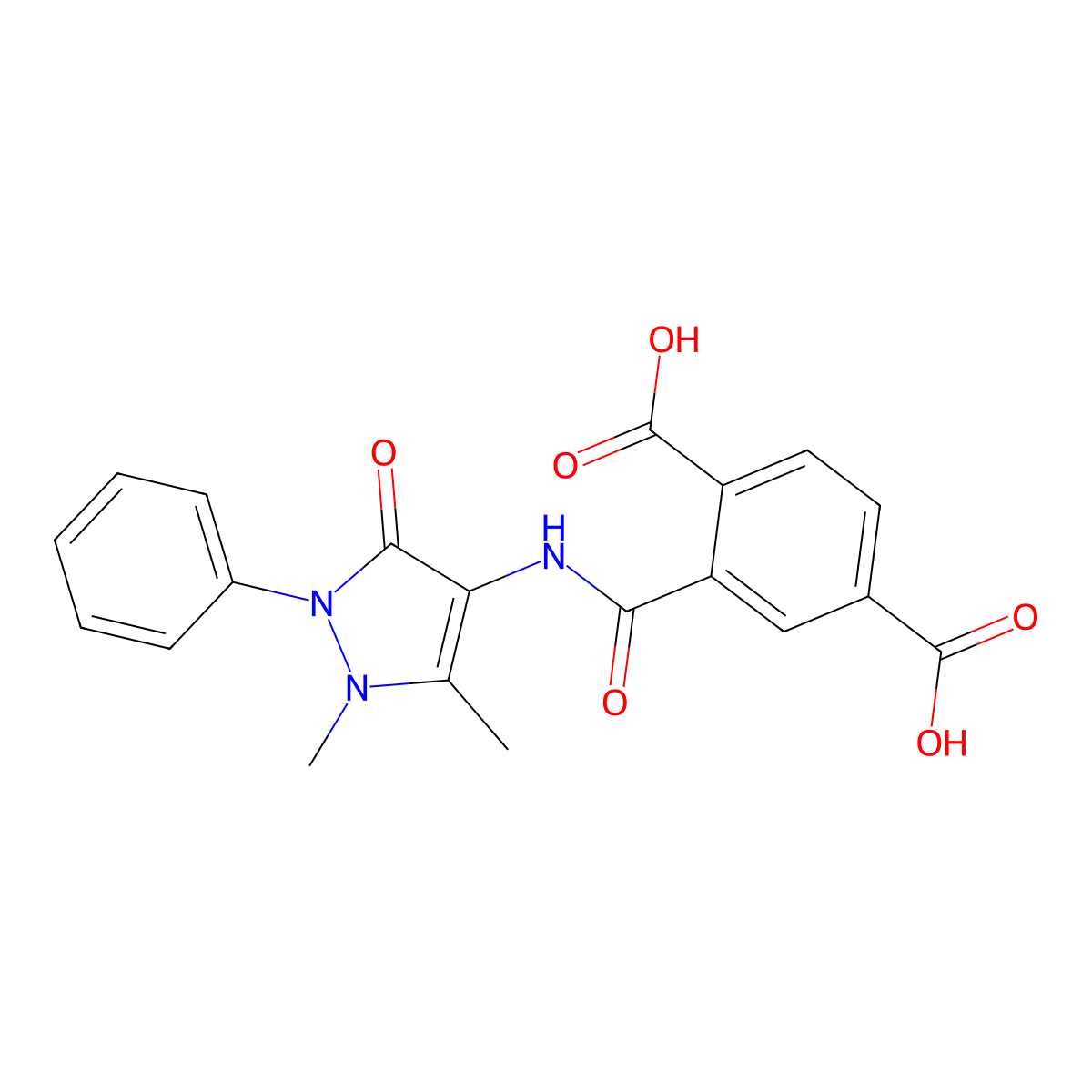 2-((1,5-Dimethyl-3-oxo-2-phenyl-2,3-dihydro-1H-pyrazol-4-yl)carbamoyl)terephthalic acid molecular structure, CAS 302602-92-2